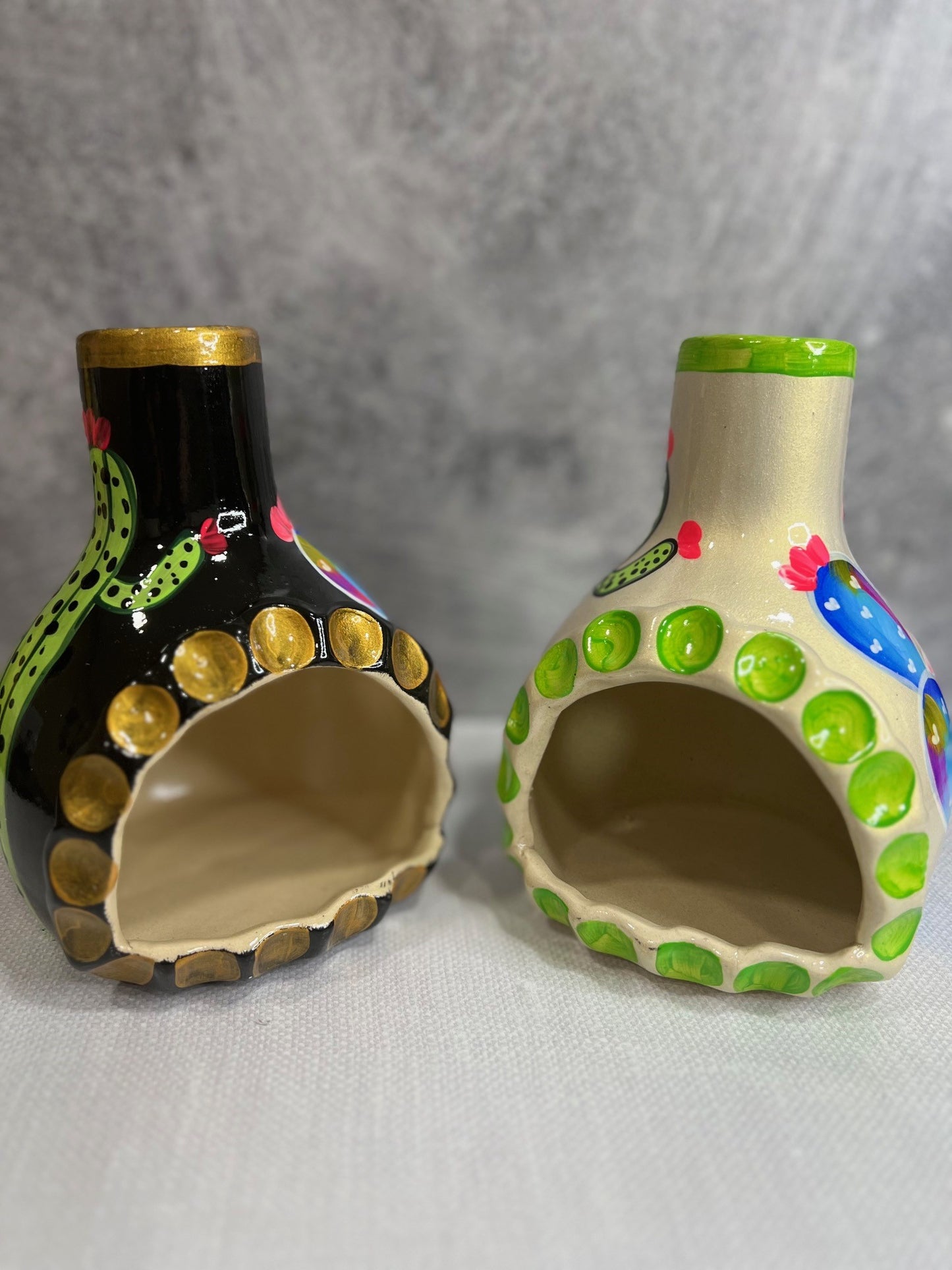 Hand Painted Chimney - Pearl White with Cactus Design