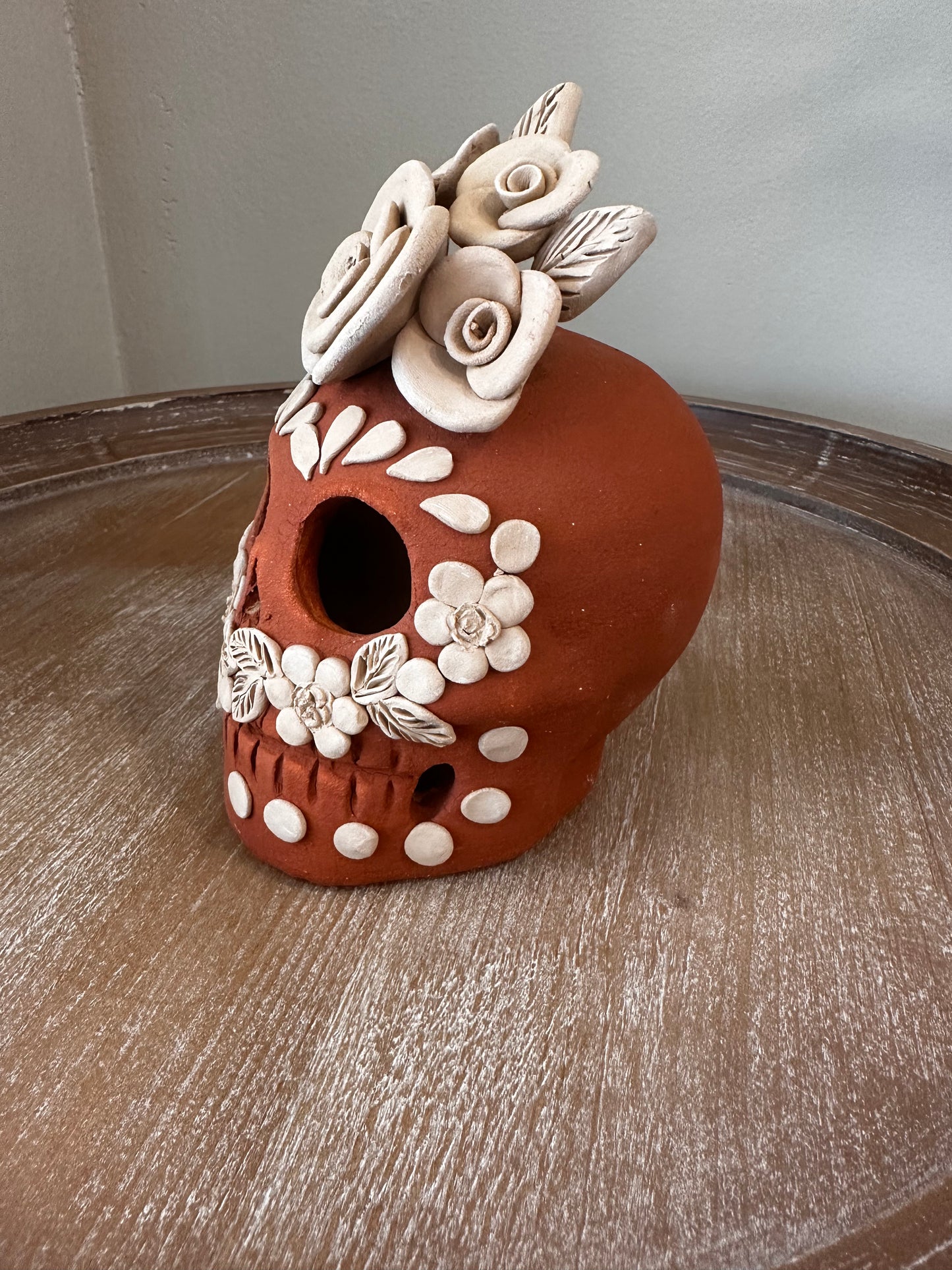 Clay Skull, Dia de Muertos, Barro Bordado, Medium