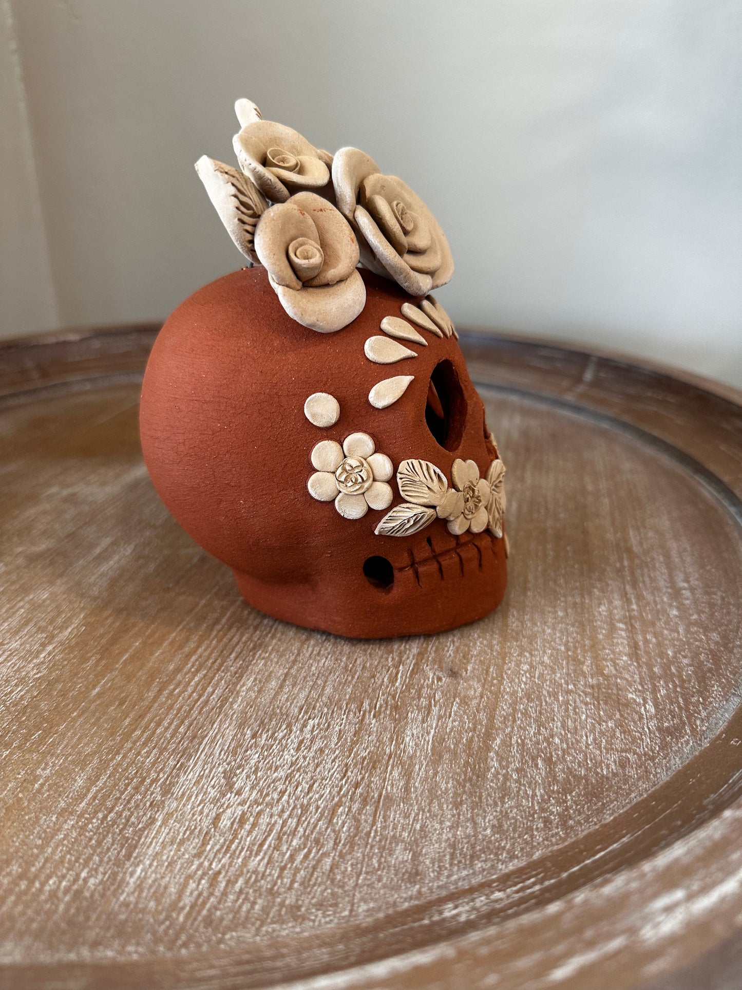 Clay Skull, Dia de Muertos, Barro Bordado, Medium