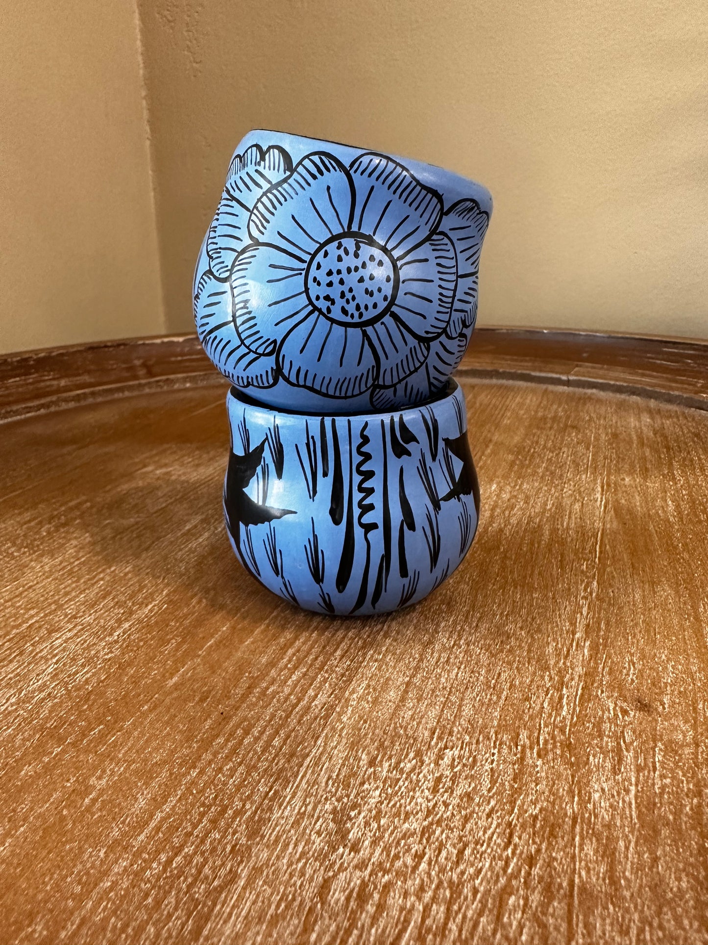 Huancito Flowers Shot Glass - Light Blue 3 oz