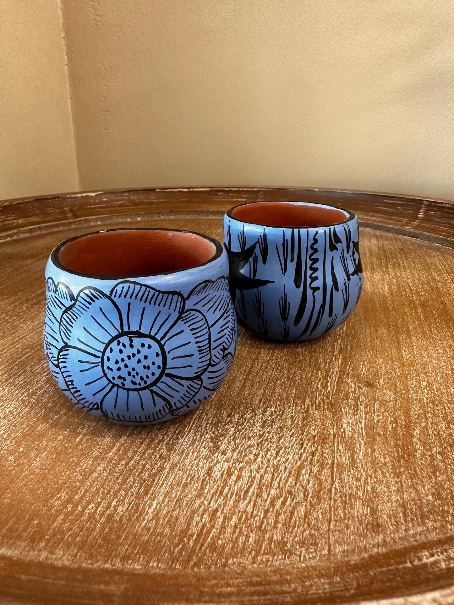 Huancito Flowers Shot Glass - Light Blue 3 oz