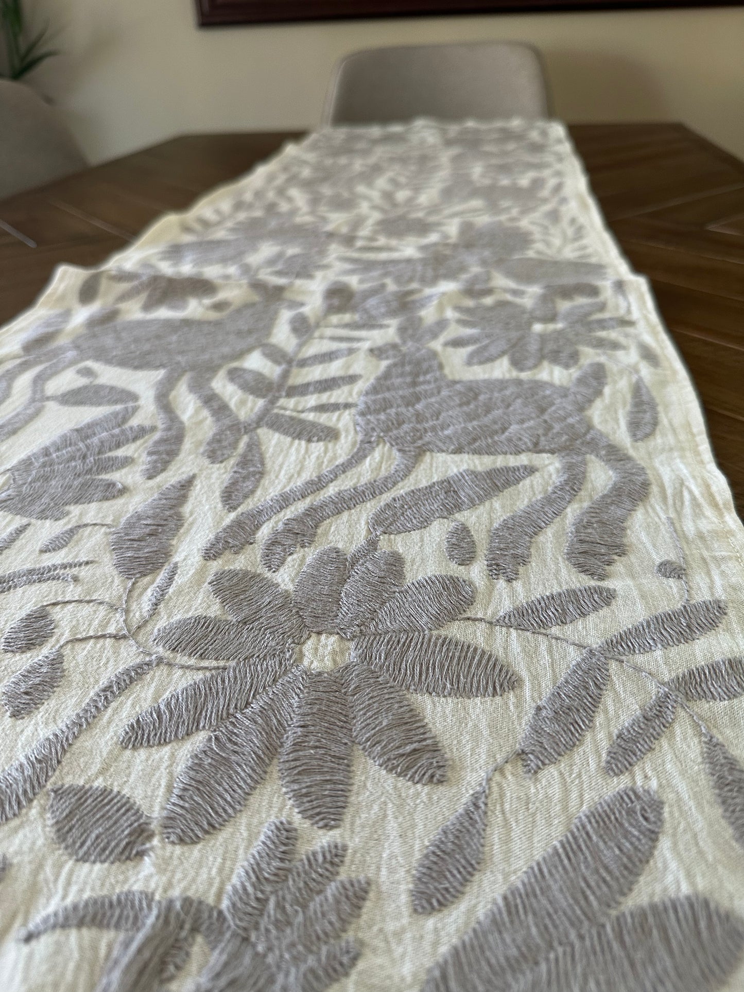 Otomi Table Runner - Light Gray