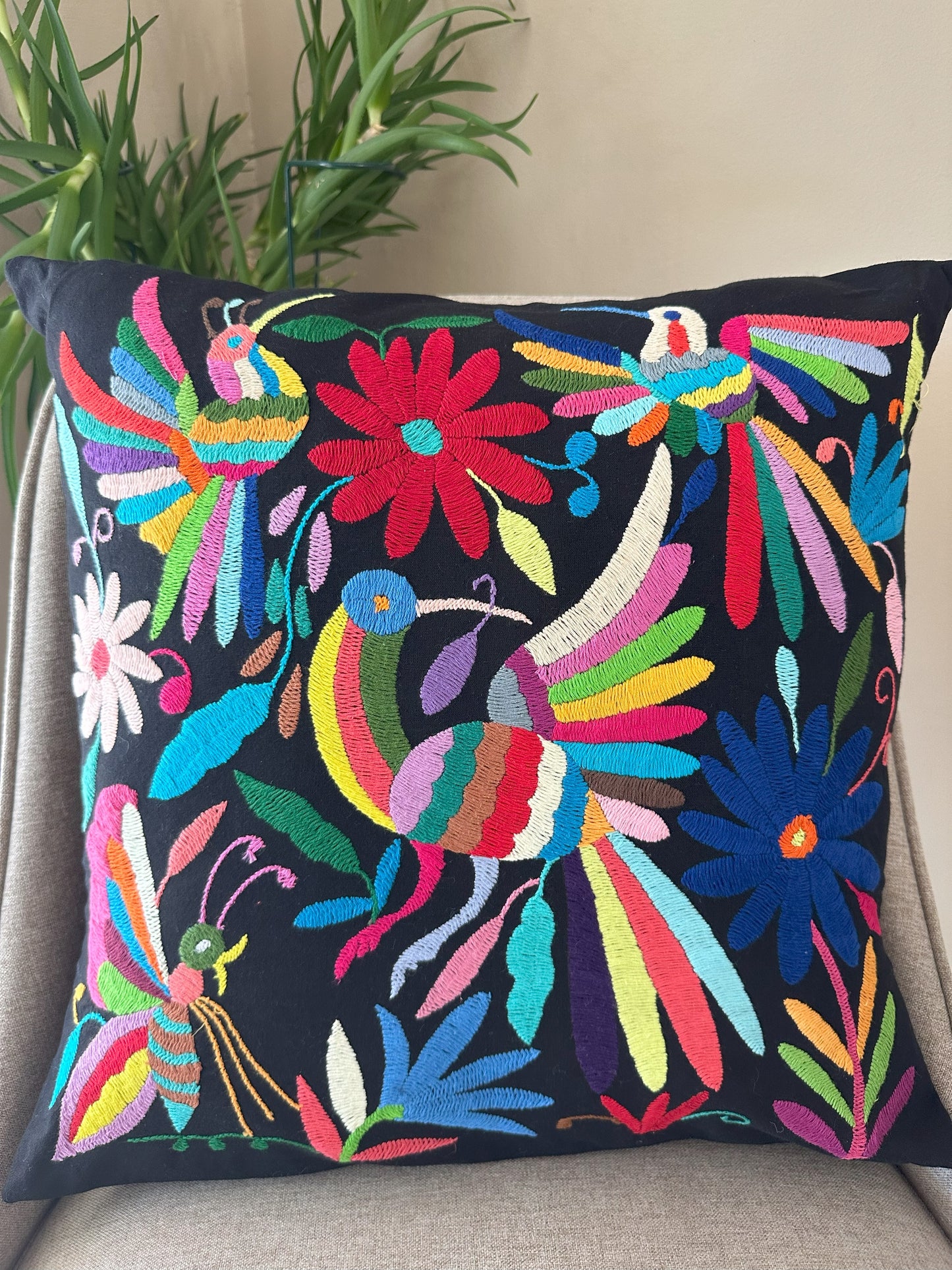 Otomi Pillowcase - Black w/ Multi-Color Design