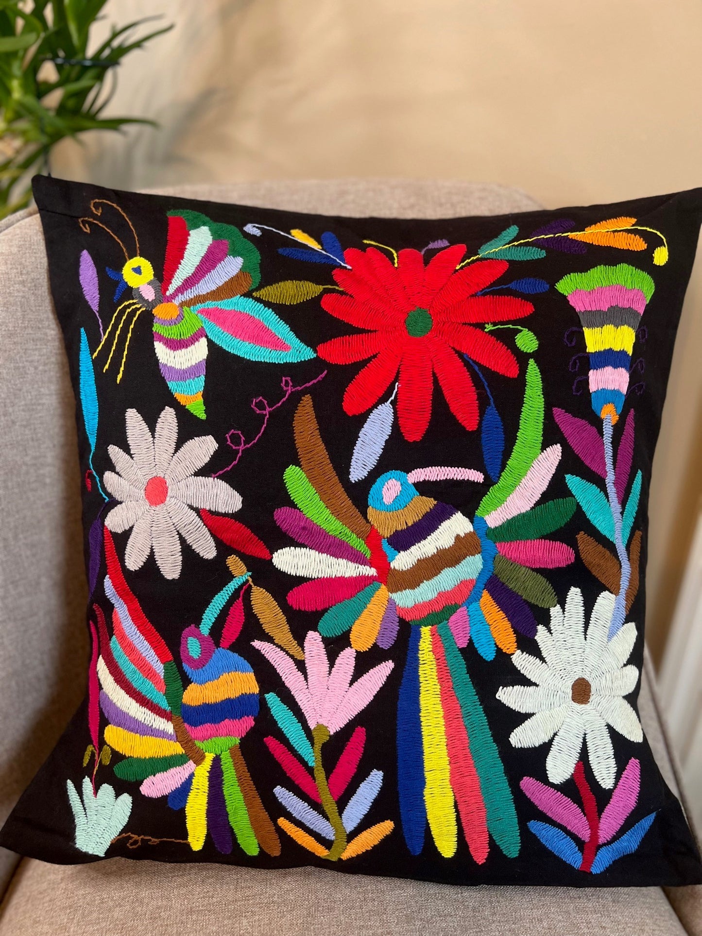 Otomi Pillowcase - Black w/ Multi-Color Design