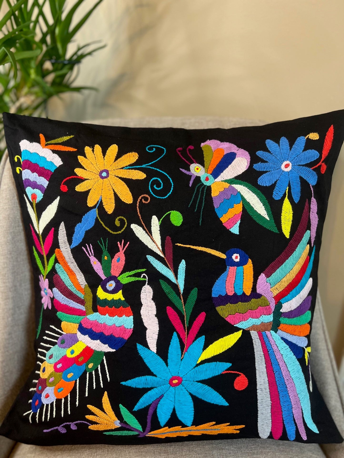 Otomi Pillowcase - Black w/ Multi-Color Design