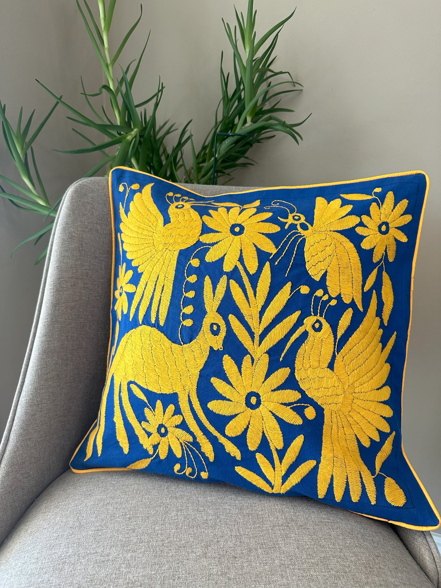 Otomi Pillowcase - Yellow/ Dark Blue