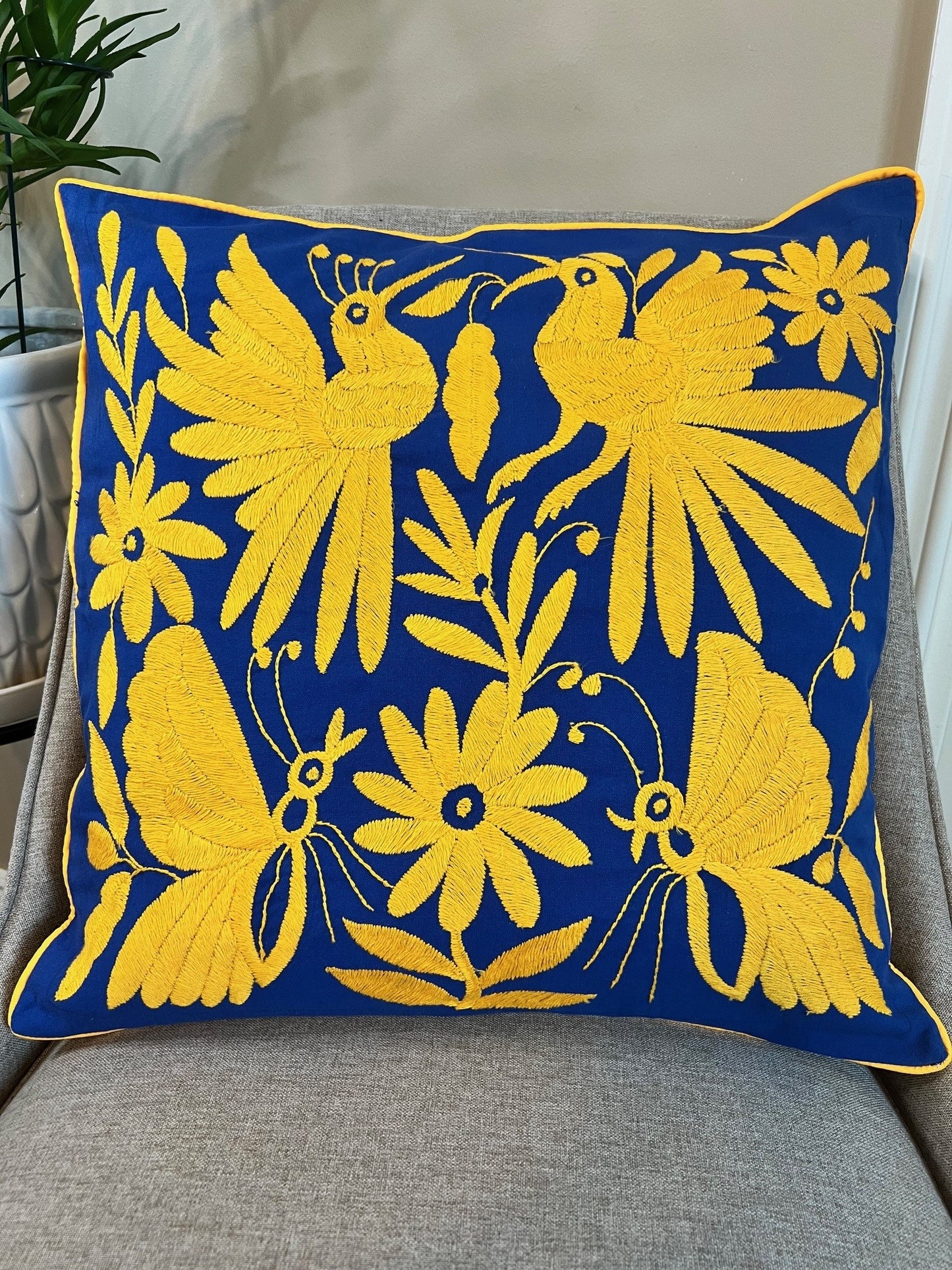 Otomi Pillowcase - Yellow/ Dark Blue