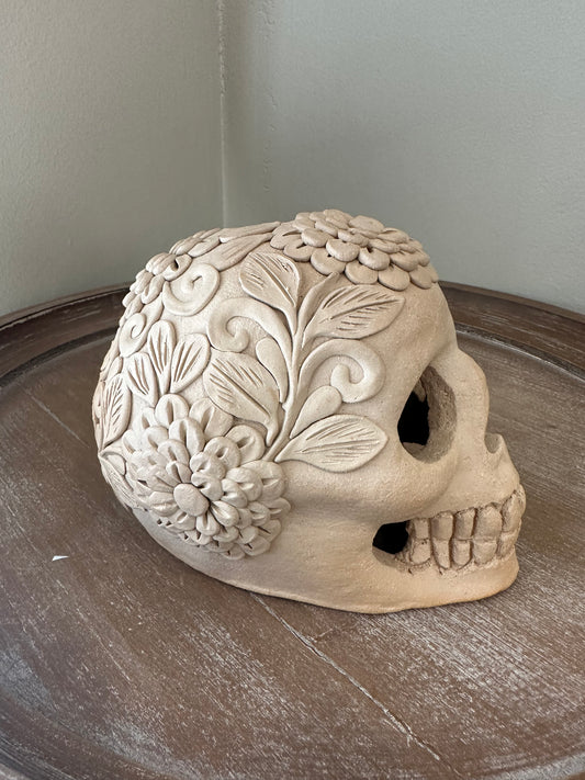 Clay Skull, Dia de Muertos, Barro Bordado, Large