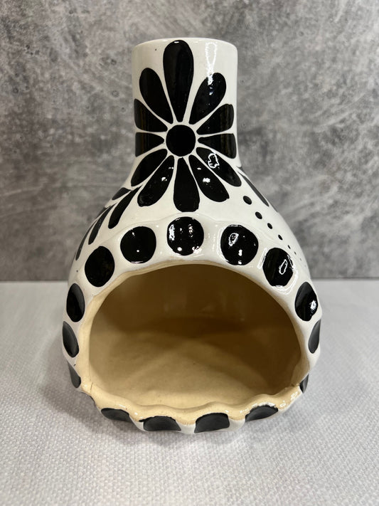 Hand Painted Chimney - White w/ Black Flowers