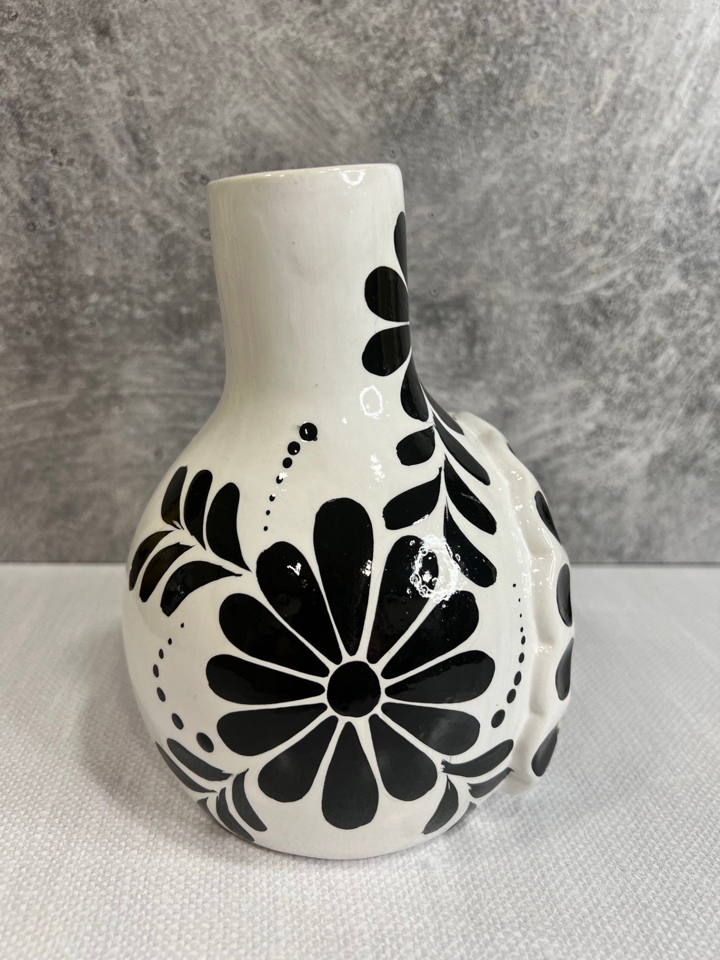 Hand Painted Chimney - White w/ Black Flowers