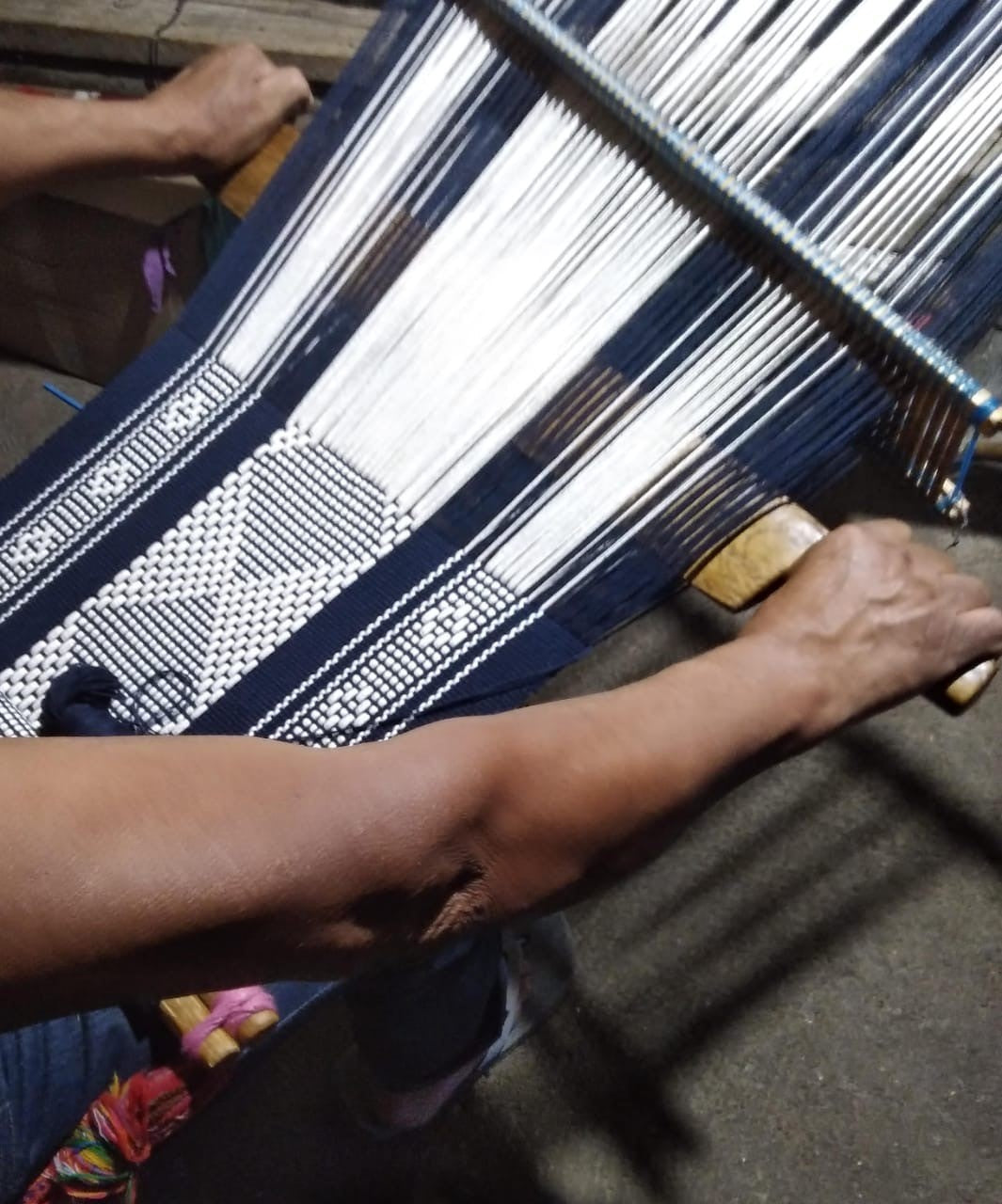 Waist Loom Woven Table Runner - Navy Blue/White