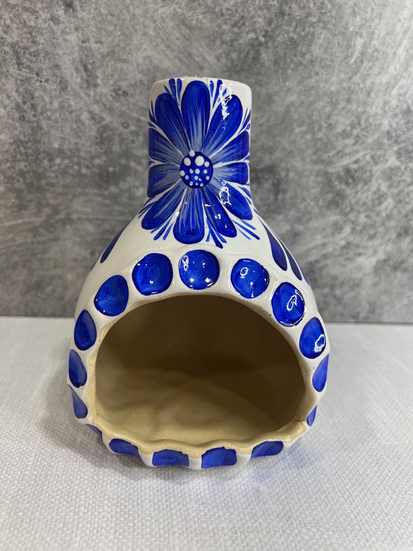 Hand Painted Mini Chimenea - White w/ Blue Flowers