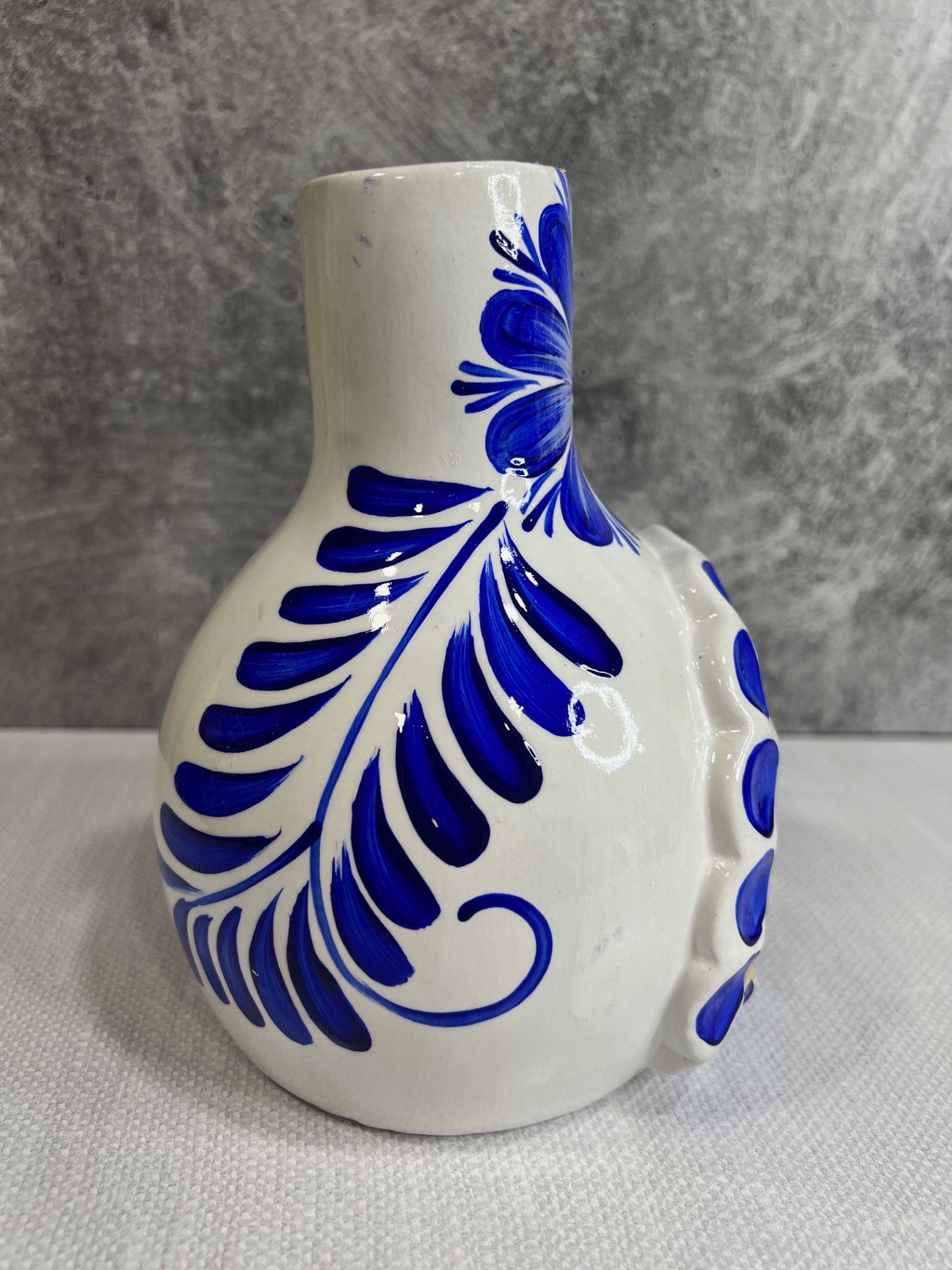 Hand Painted Mini Chimenea - White w/ Blue Flowers