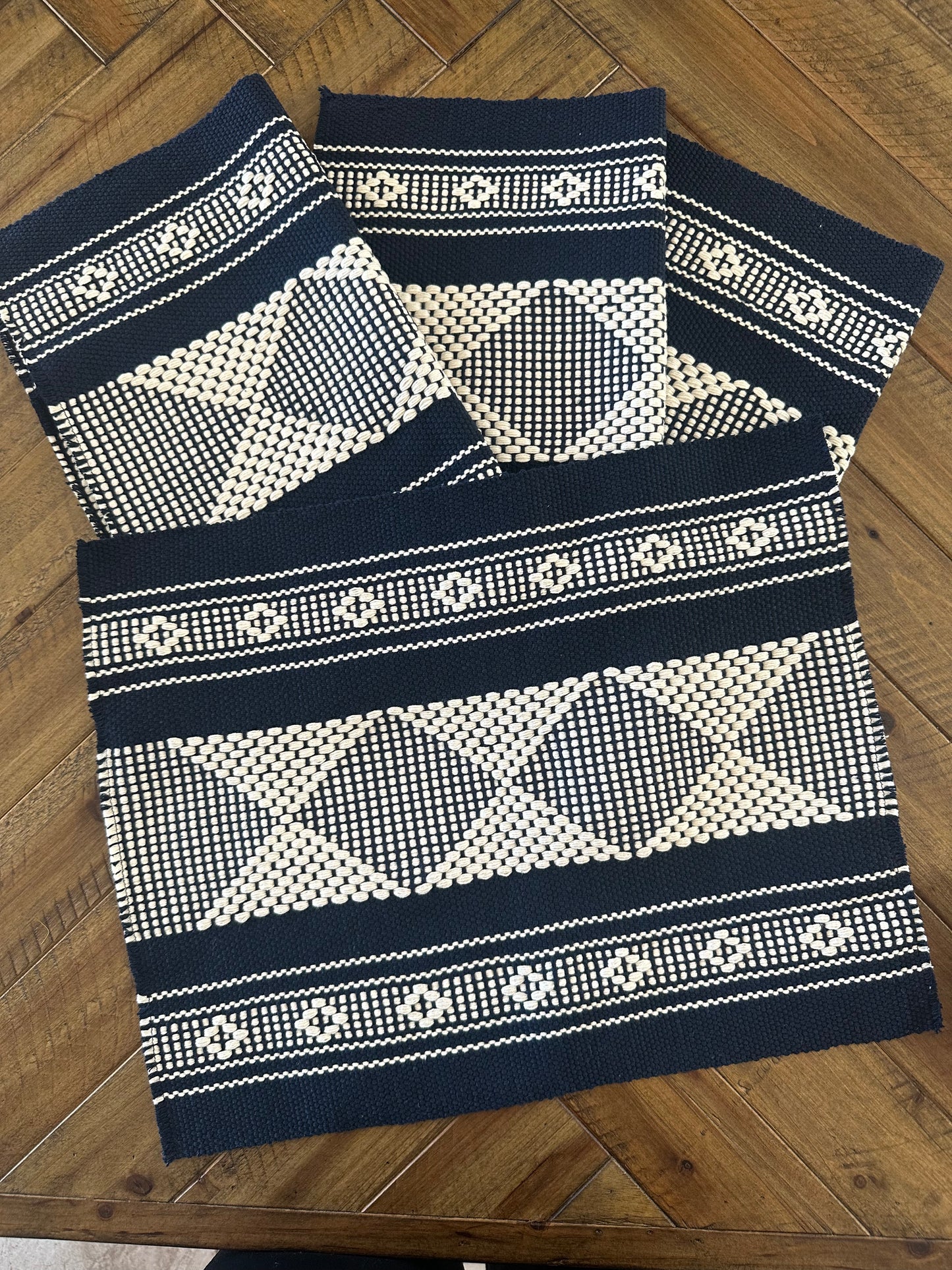 Waist Loom Woven Placemats - Navy Blue/White, Set of 2