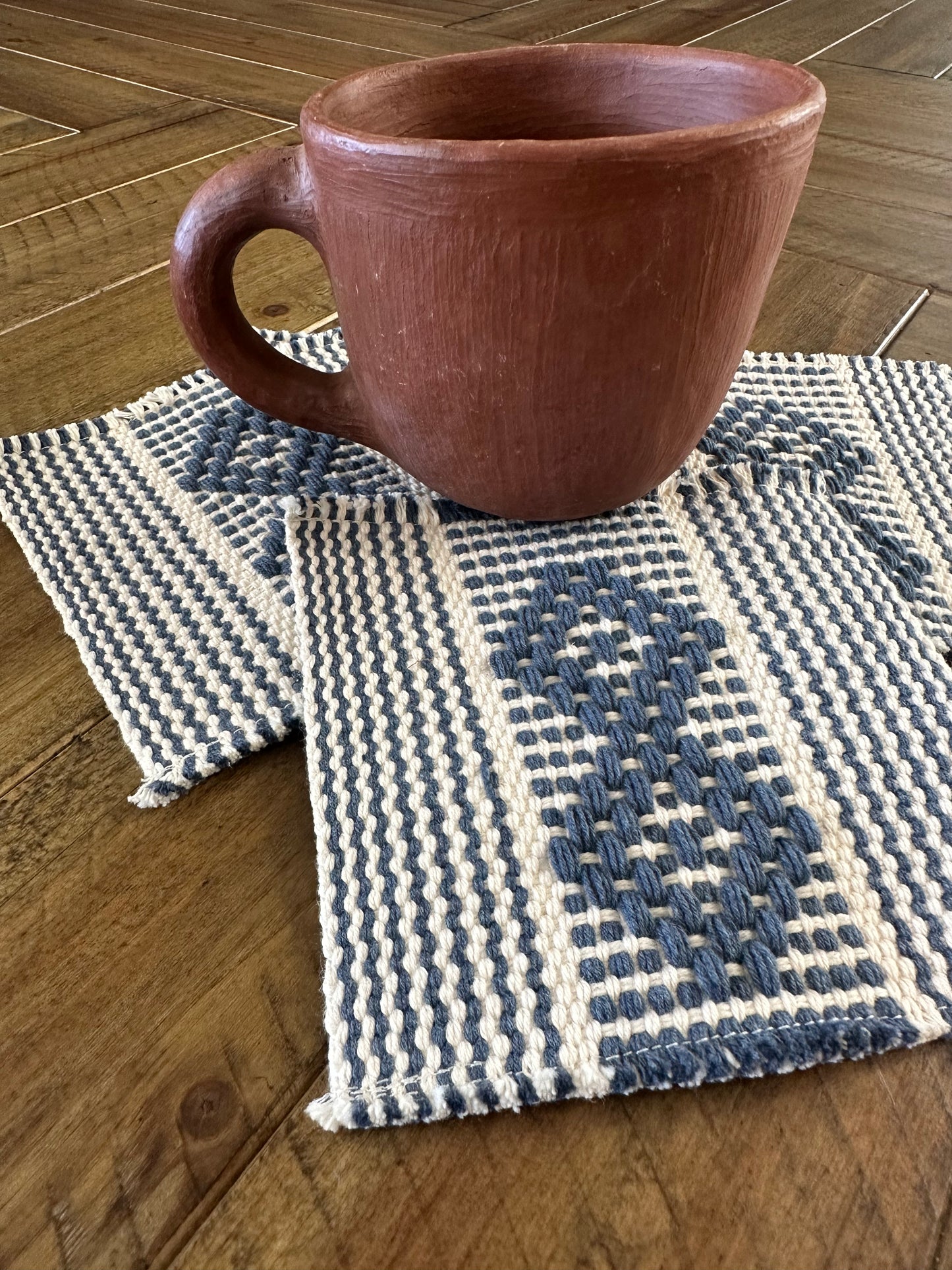 Waist Loom Woven Coasters - Blue, Set of 4