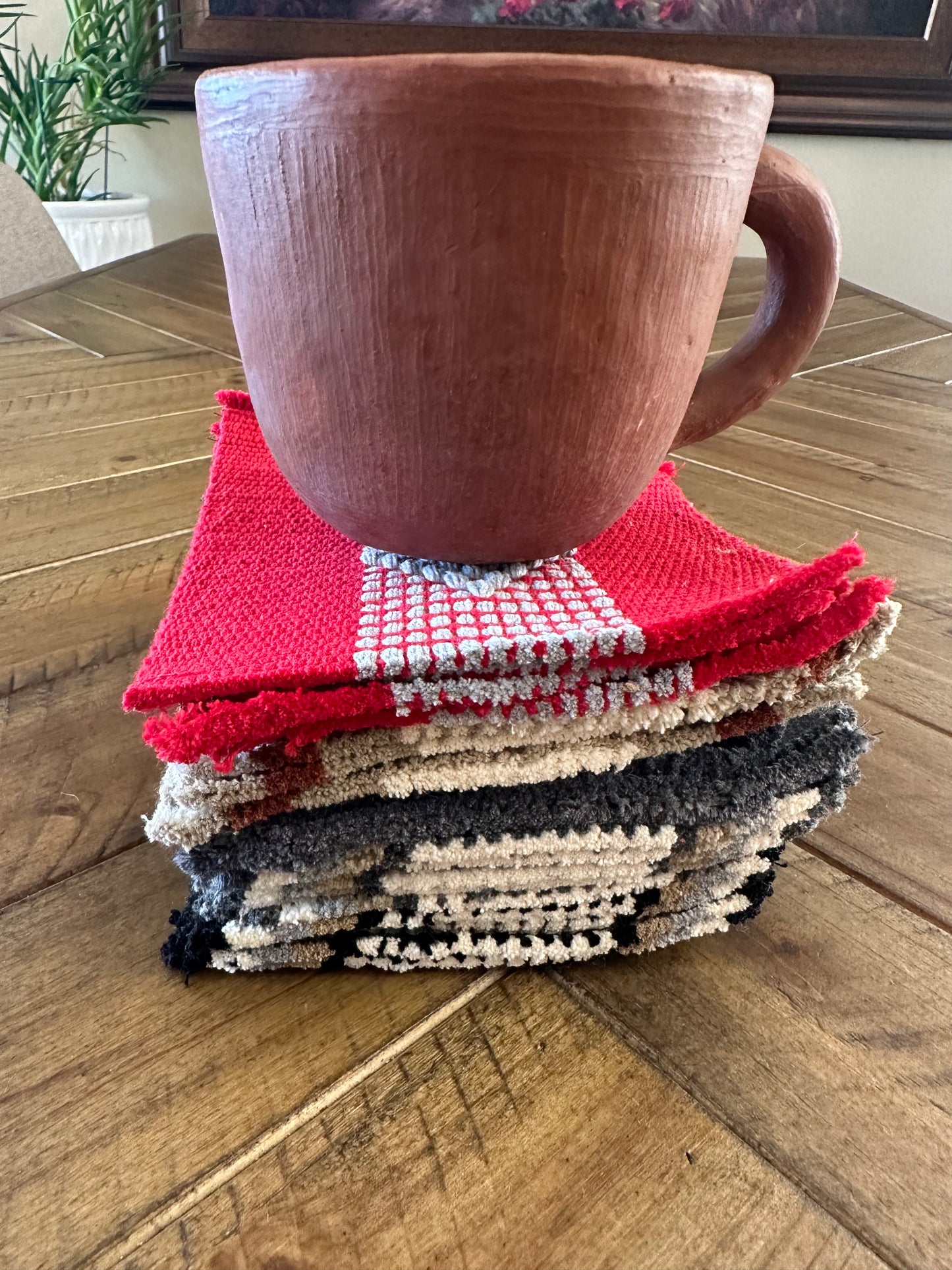 Waist Loom Woven Coasters - Red/Gray, Set of 4