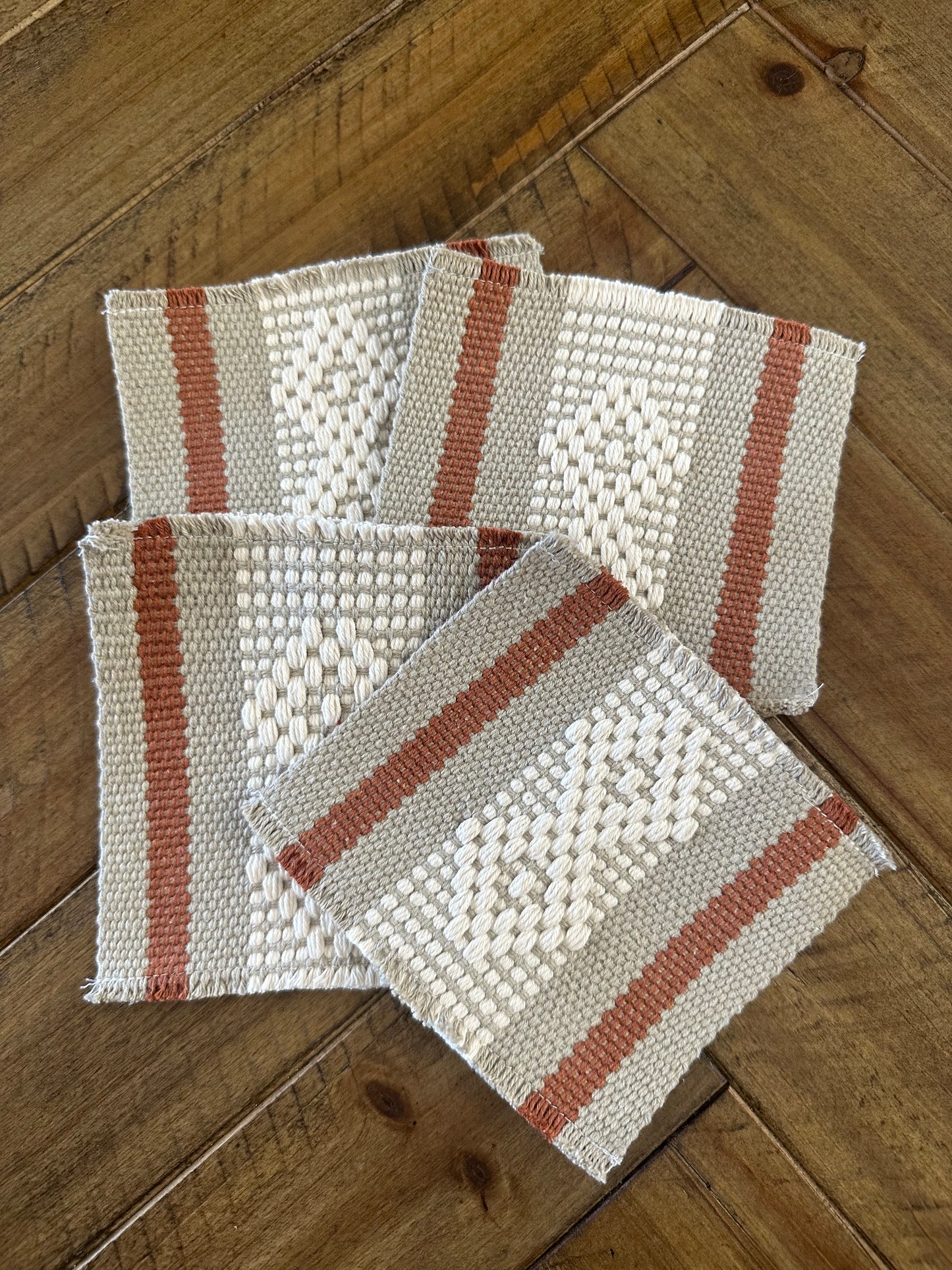 Waist Loom Woven Coasters - Tan, Set of 4