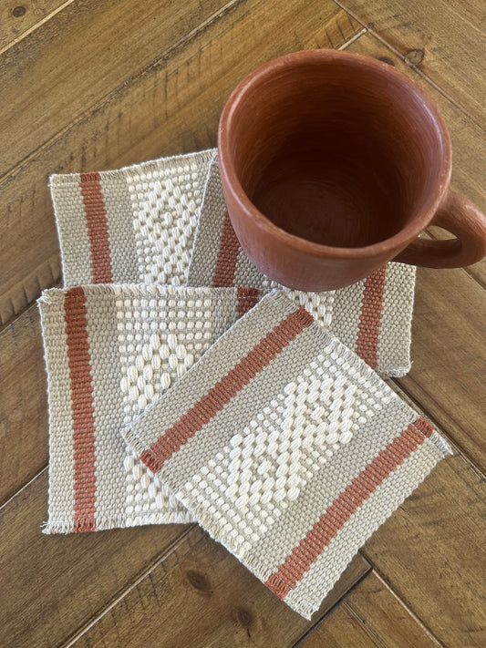 Waist Loom Woven Coasters - Tan, Set of 4