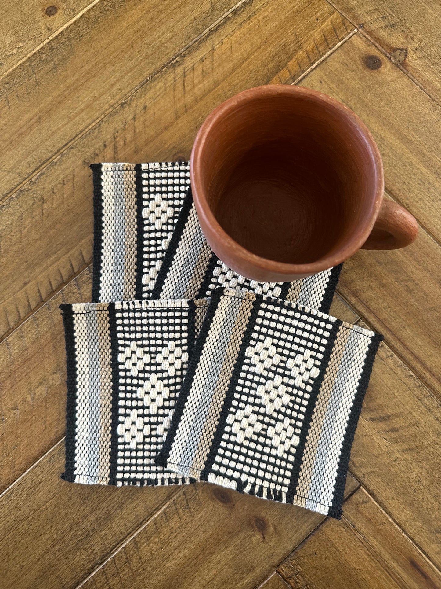 Waist Loom Woven Coasters - Black/Multi-Color, Set of 4