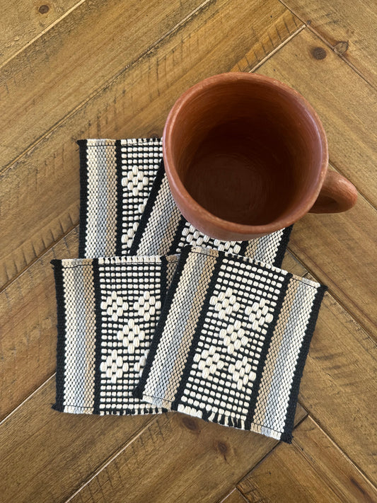 Waist Loom Woven Coasters - Black/Multi-Color, Set of 4