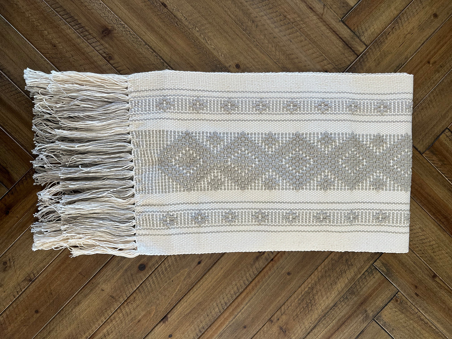 Waist Loom Woven Table Runner - Natural/Gray