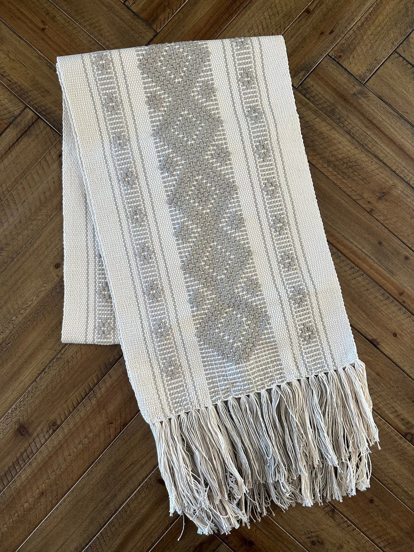 Waist Loom Woven Table Runner - Natural/Gray