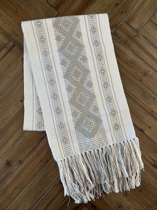 Waist Loom Woven Table Runner - Natural/Gray