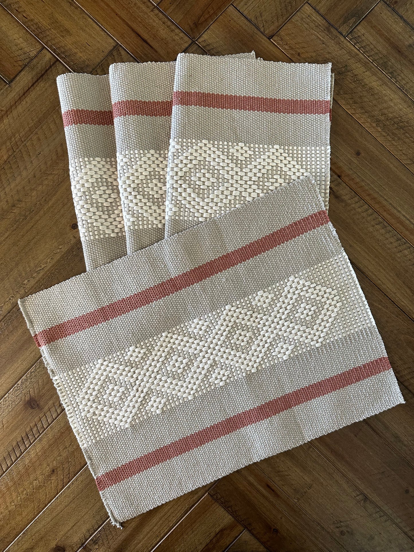 Waist Loom Woven Placemats - Tan/White, Set of 2