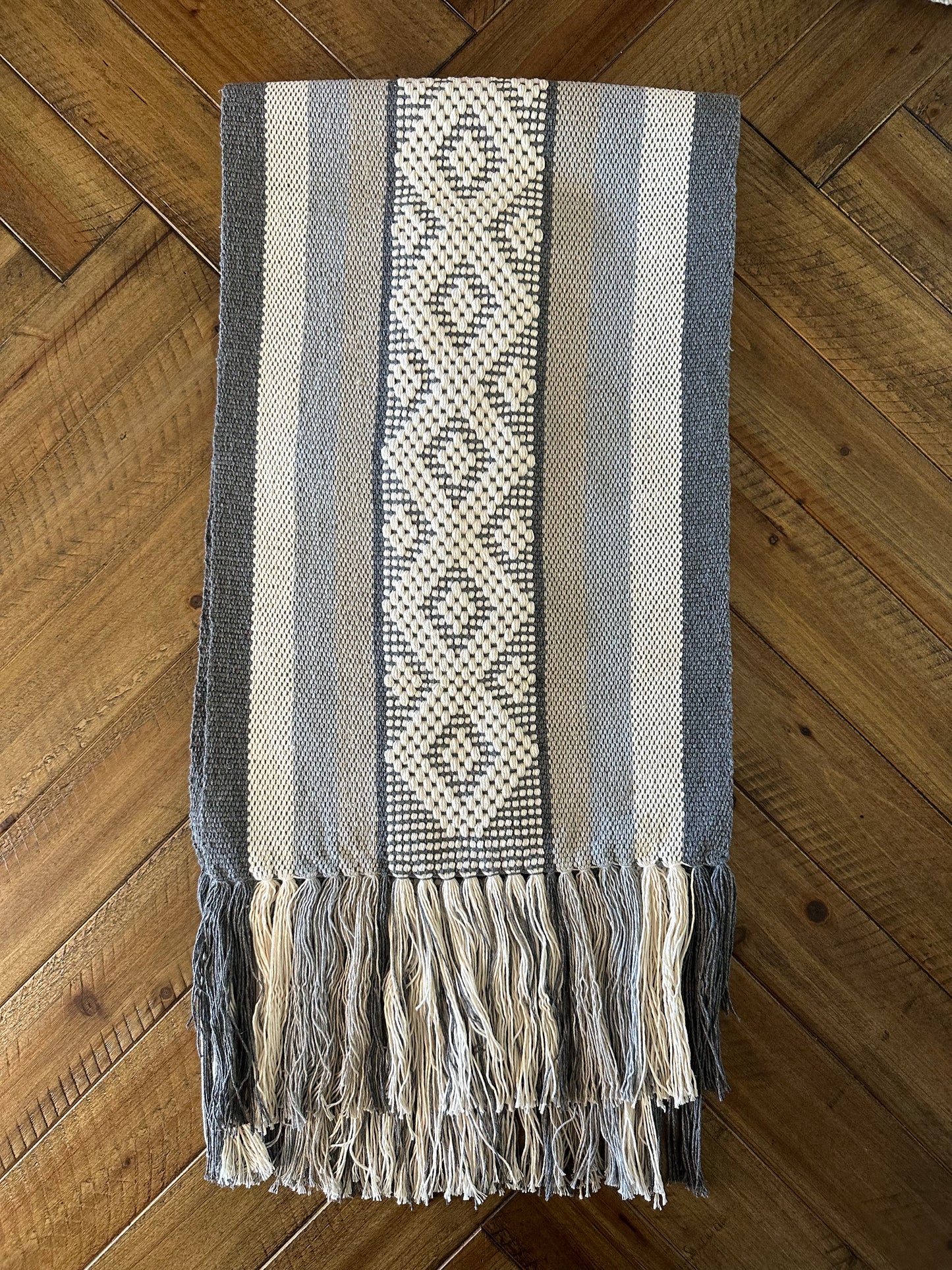 Waist Loom Woven Table Runner - Gray/Beige/Khaki