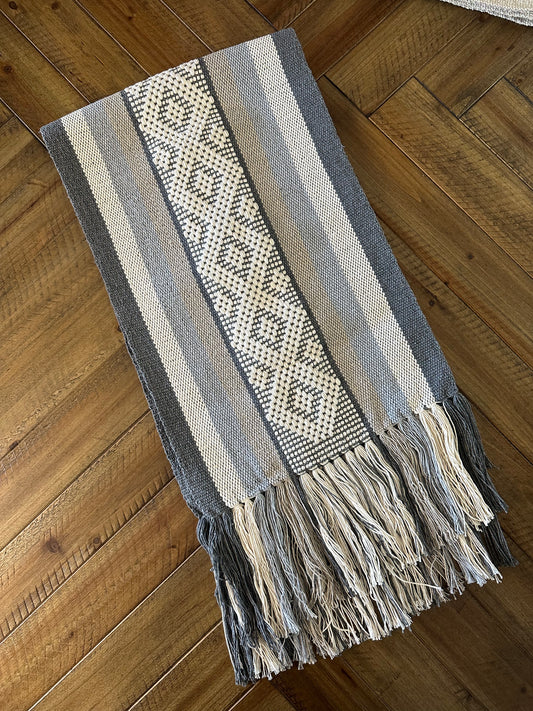 Waist Loom Woven Table Runner - Gray/Beige/Khaki