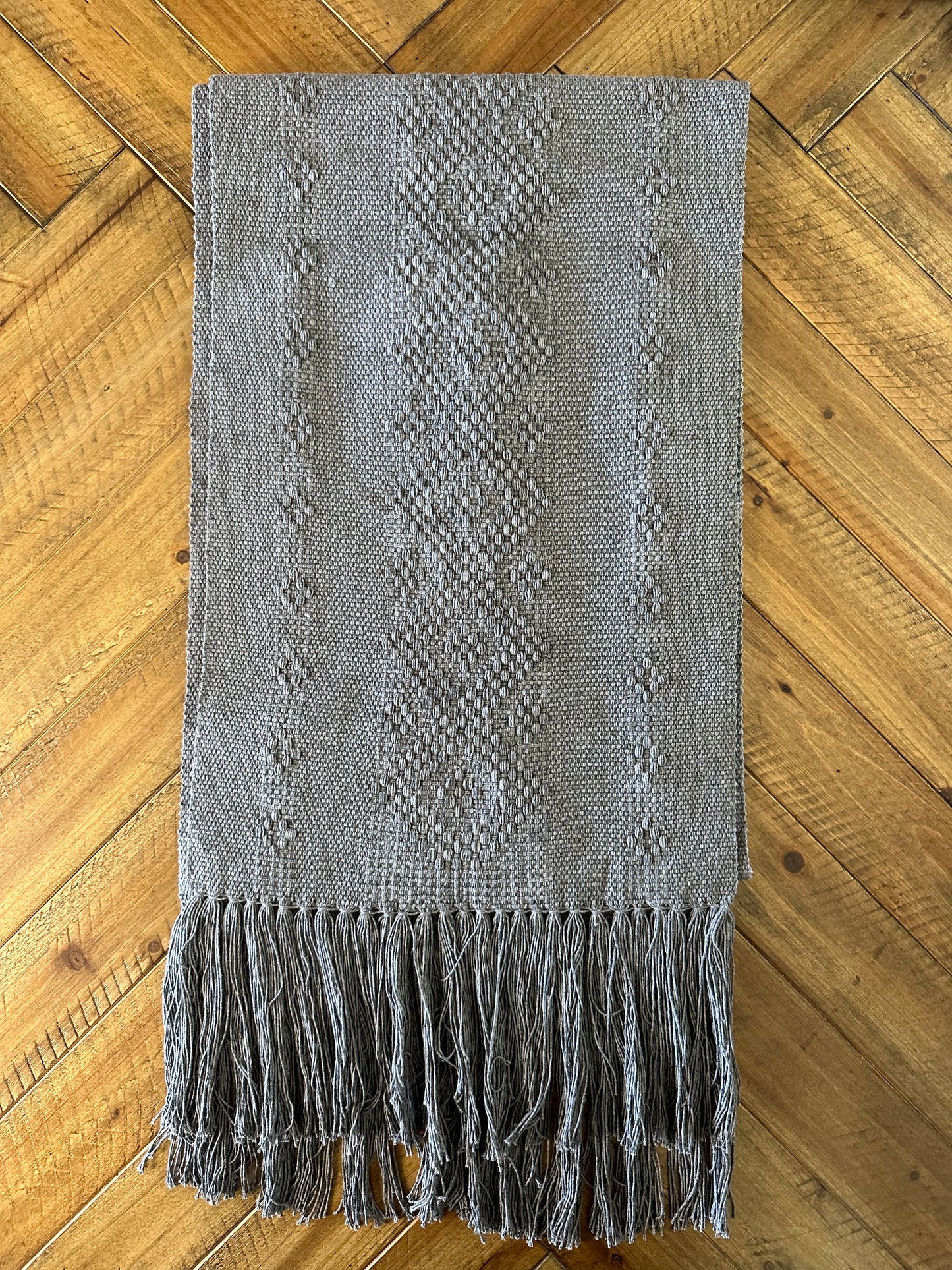 Waist Loom Woven Table Runner - Gray