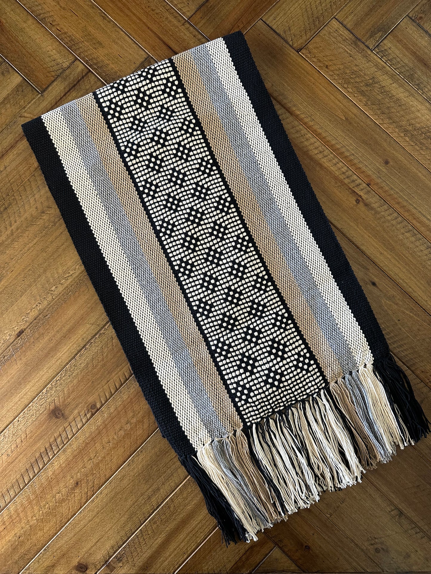 Waist Loom Woven Table Runner - Black/Gray/Khaki/Beige