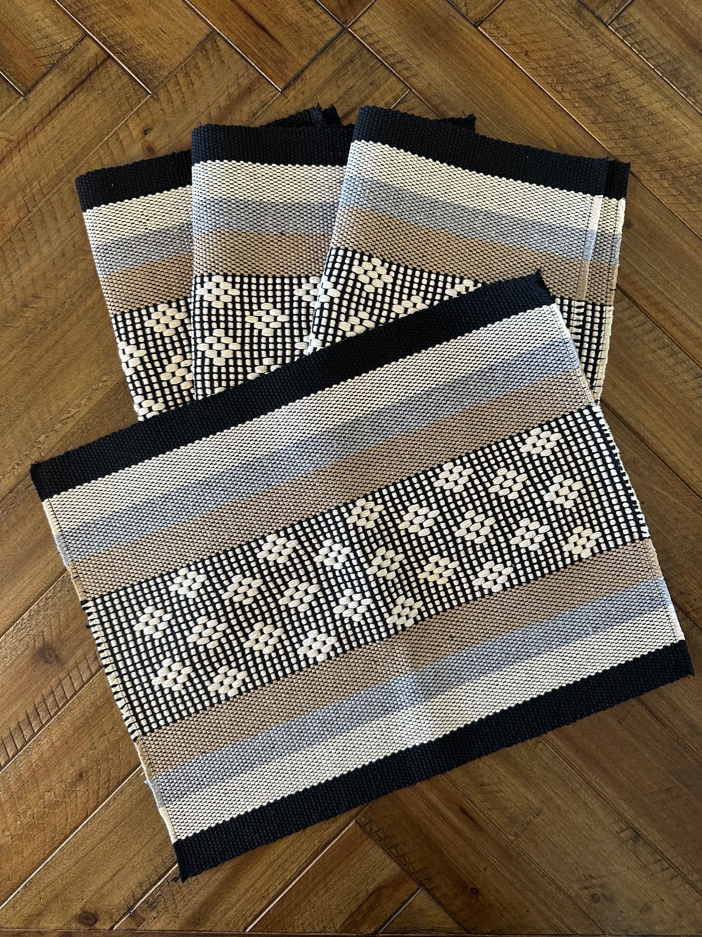 Waist Loom Woven Placemats - Black/Multi-Color, Set of 2