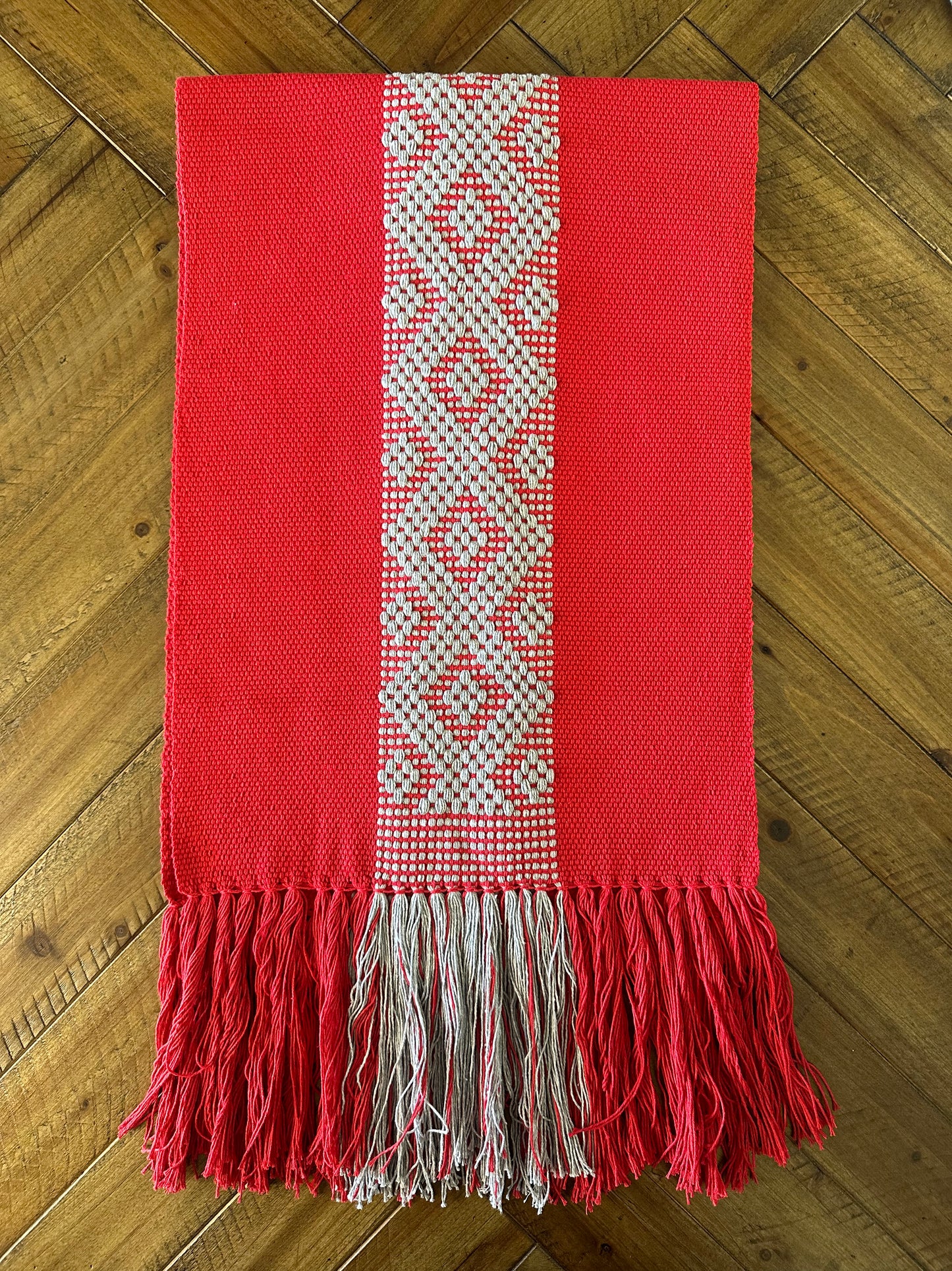 Waist Loom Woven Table Runner - Red/Gray