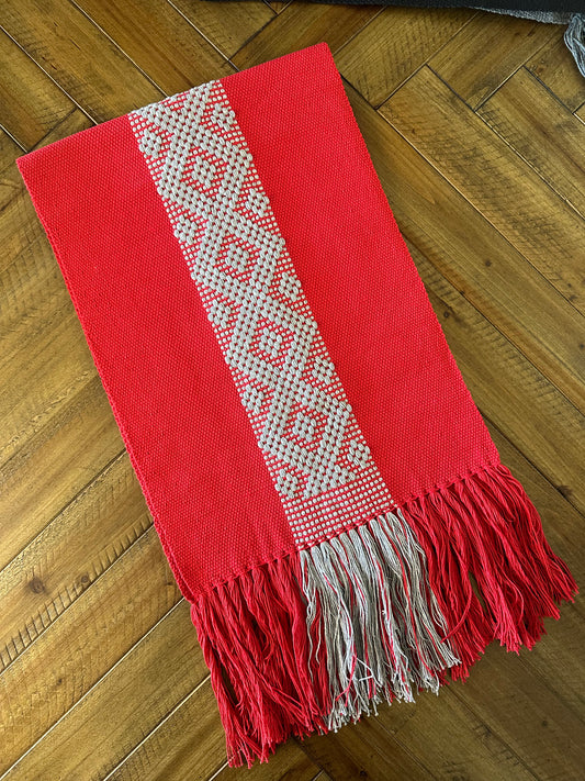 Waist Loom Woven Table Runner - Red/Gray