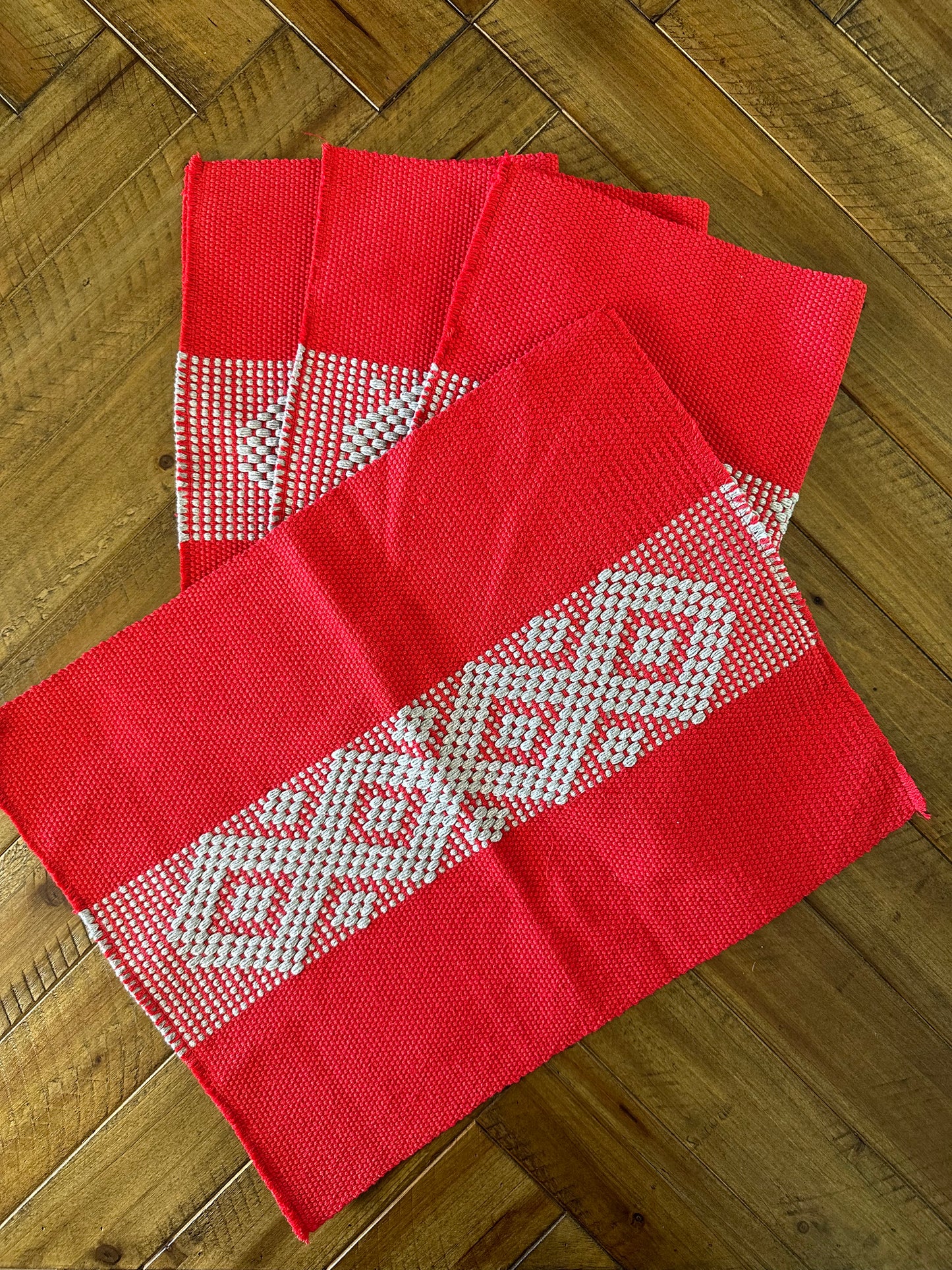 Waist Loom Woven Placemats - Red/Gray, Set of 2