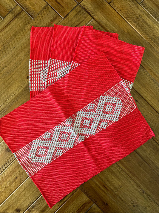 Waist Loom Woven Placemats - Red/Gray, Set of 2