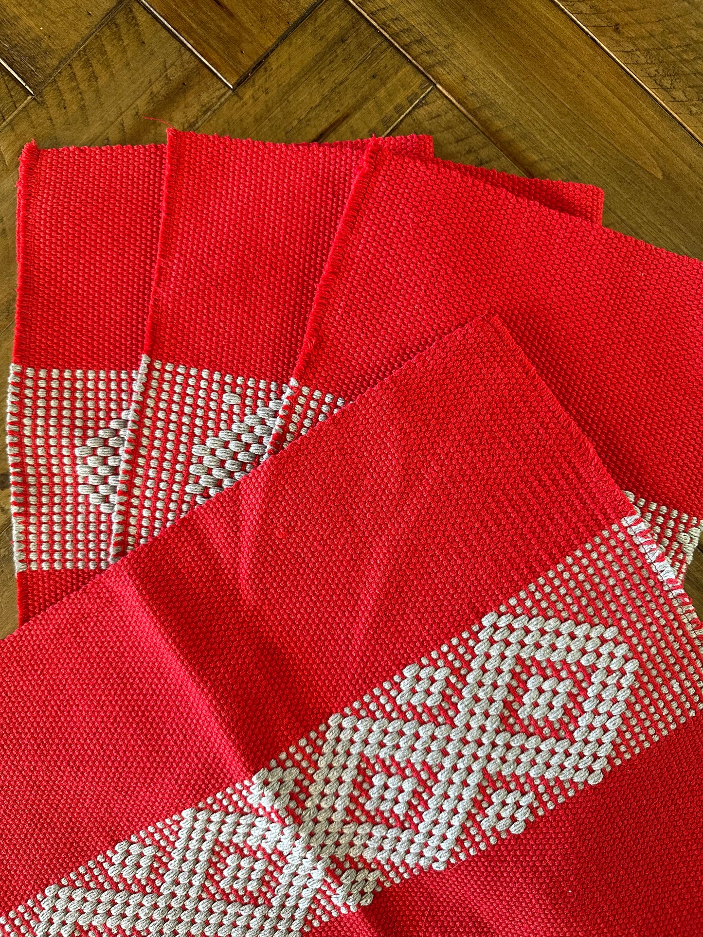 Waist Loom Woven Placemats - Red/Gray, Set of 2