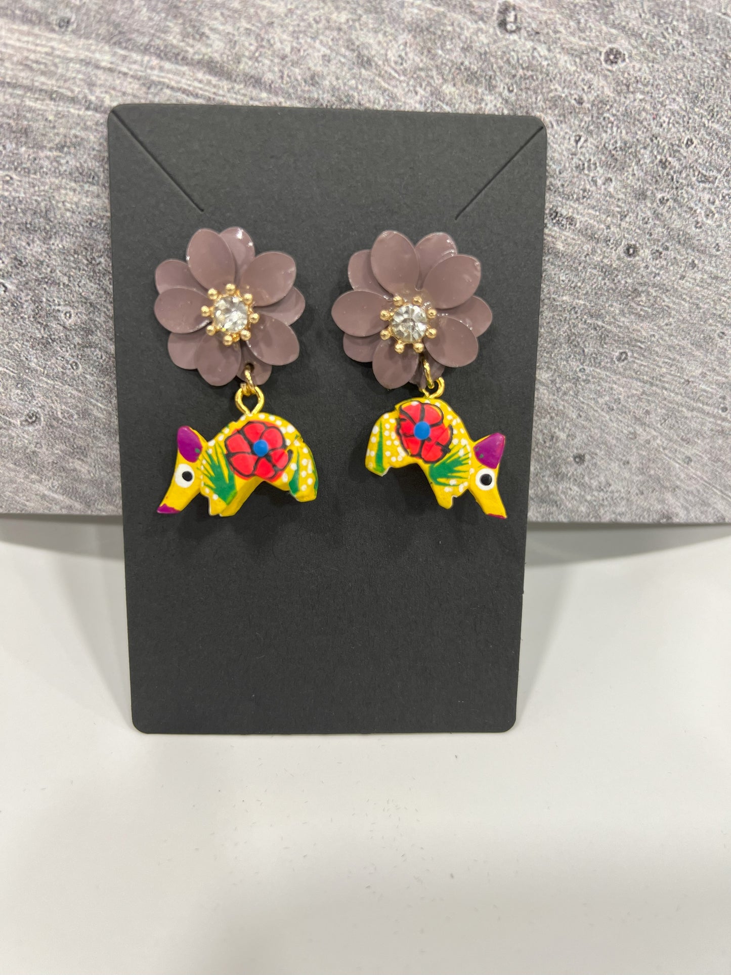 Alebrije Hand Painted Earrings w/ Flower - Various Designs