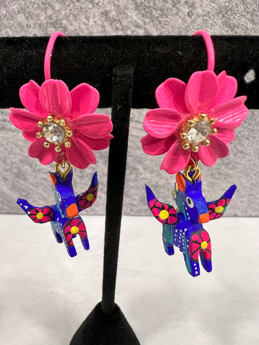 Alebrije Hand Painted Earrings w/ Flower - Various Designs