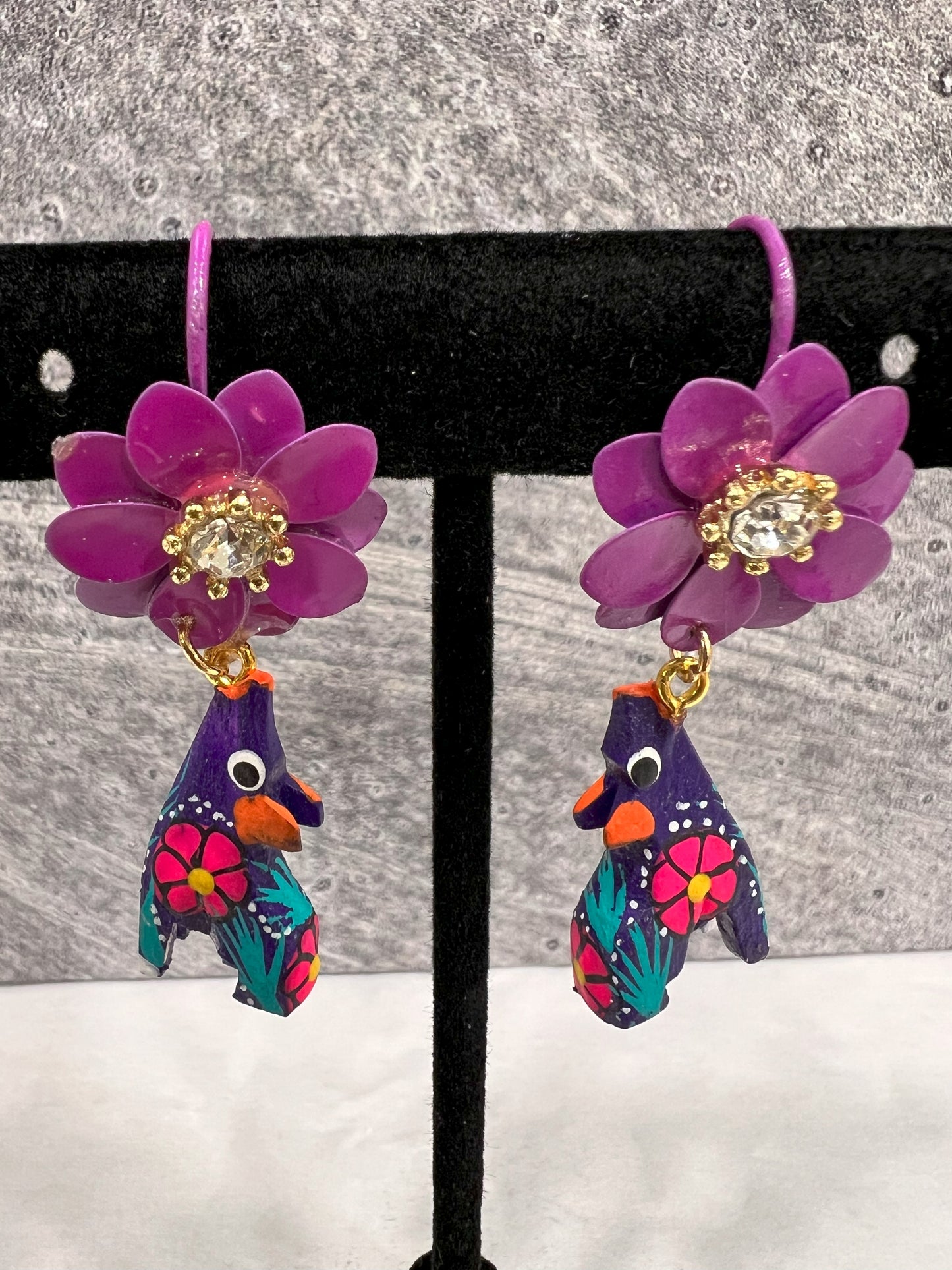 Alebrije Hand Painted Earrings w/ Flower - Various Designs