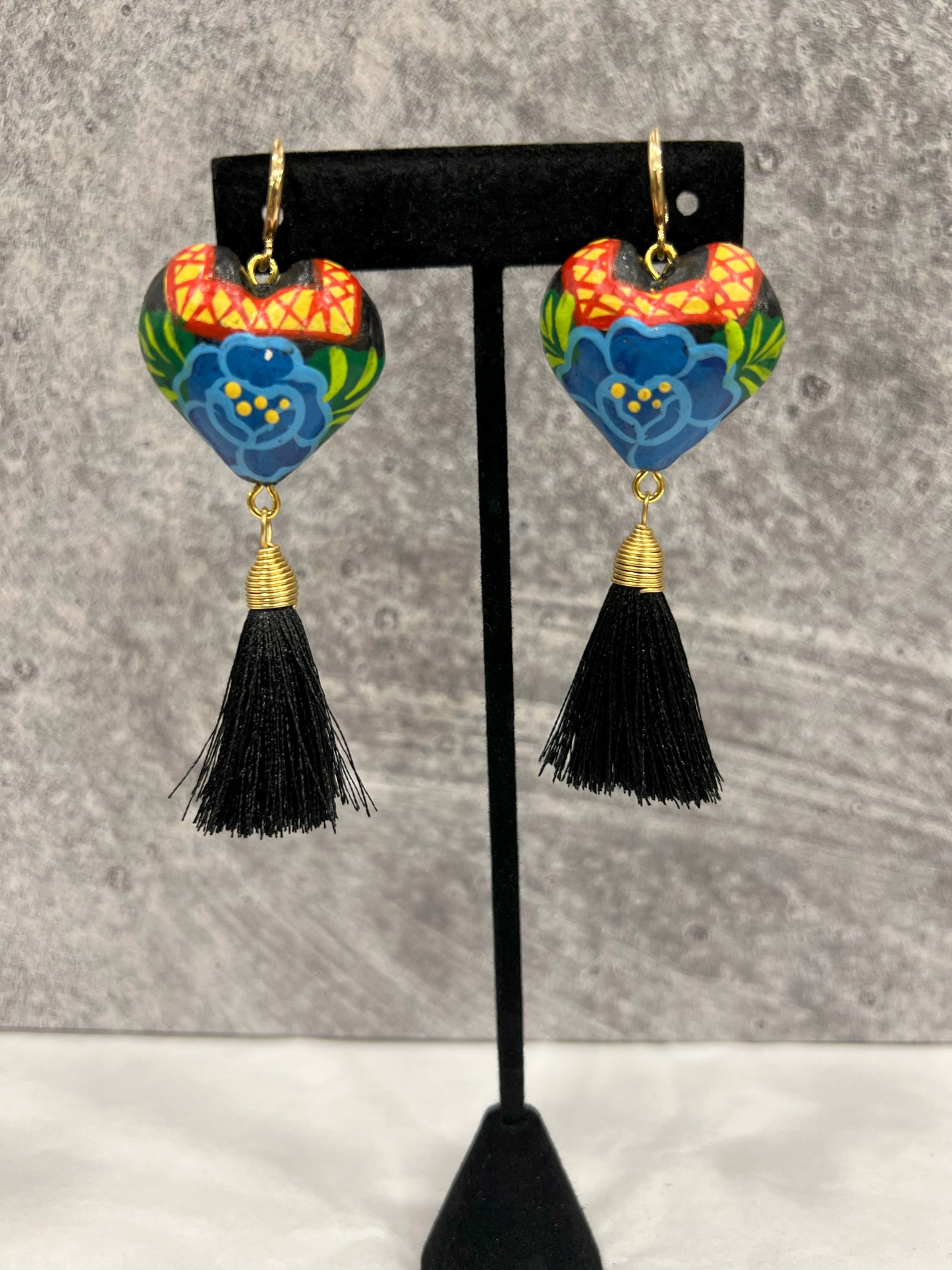 Copal Wood Earrings w/ Tassel - Various Colors