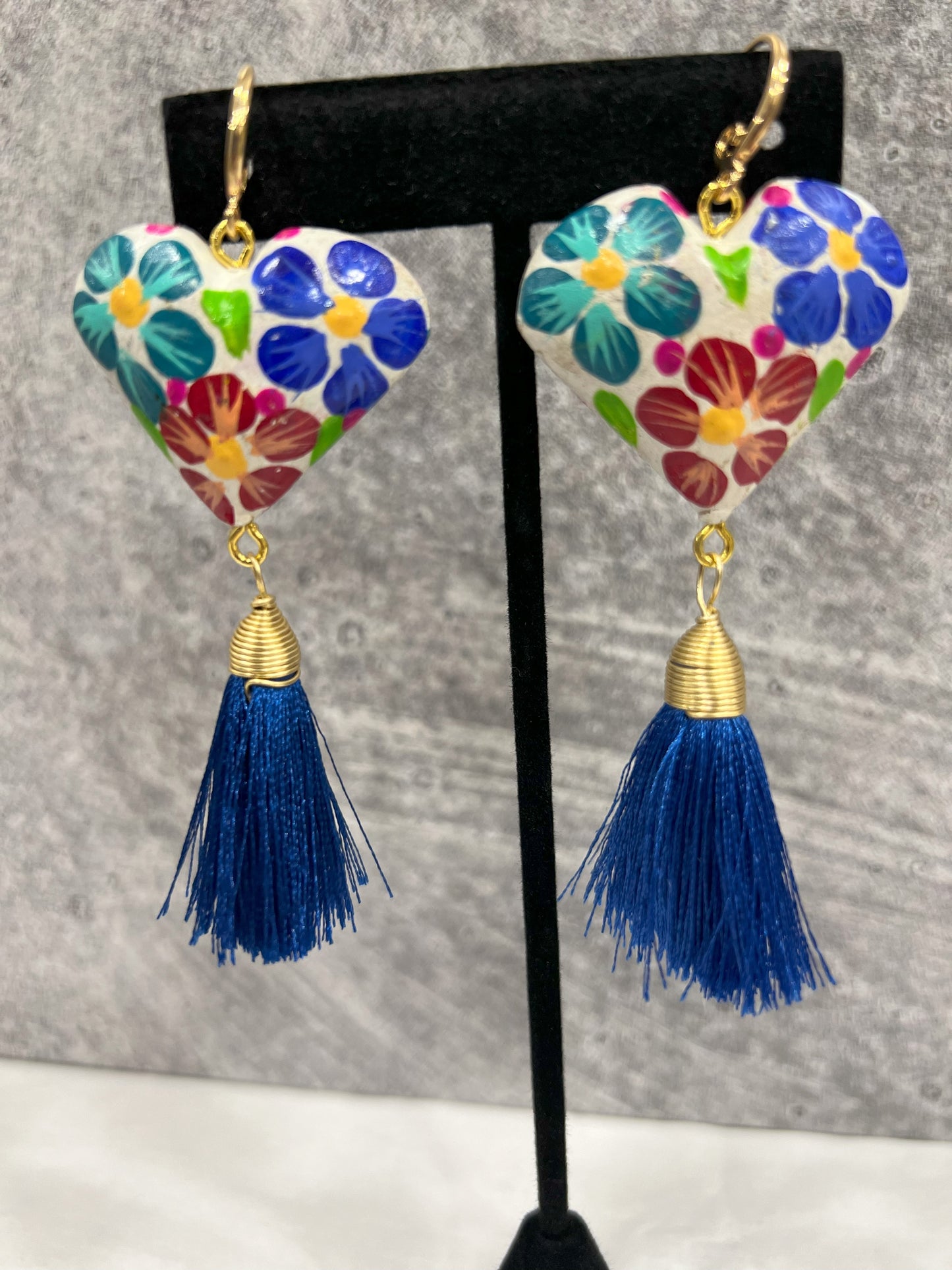 Copal Wood Earrings w/ Tassel - Various Colors