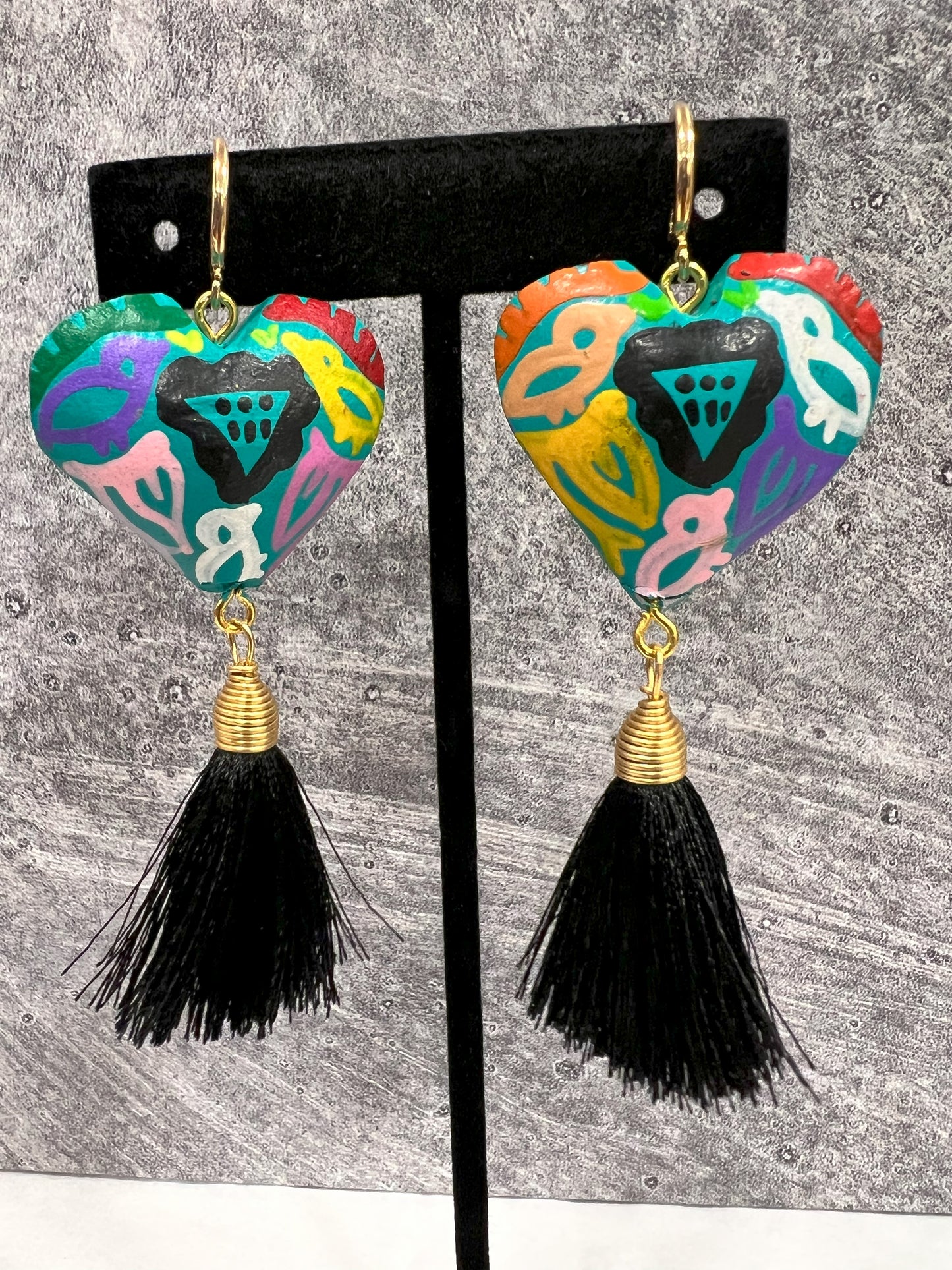 Copal Wood Earrings w/ Tassel - Various Colors