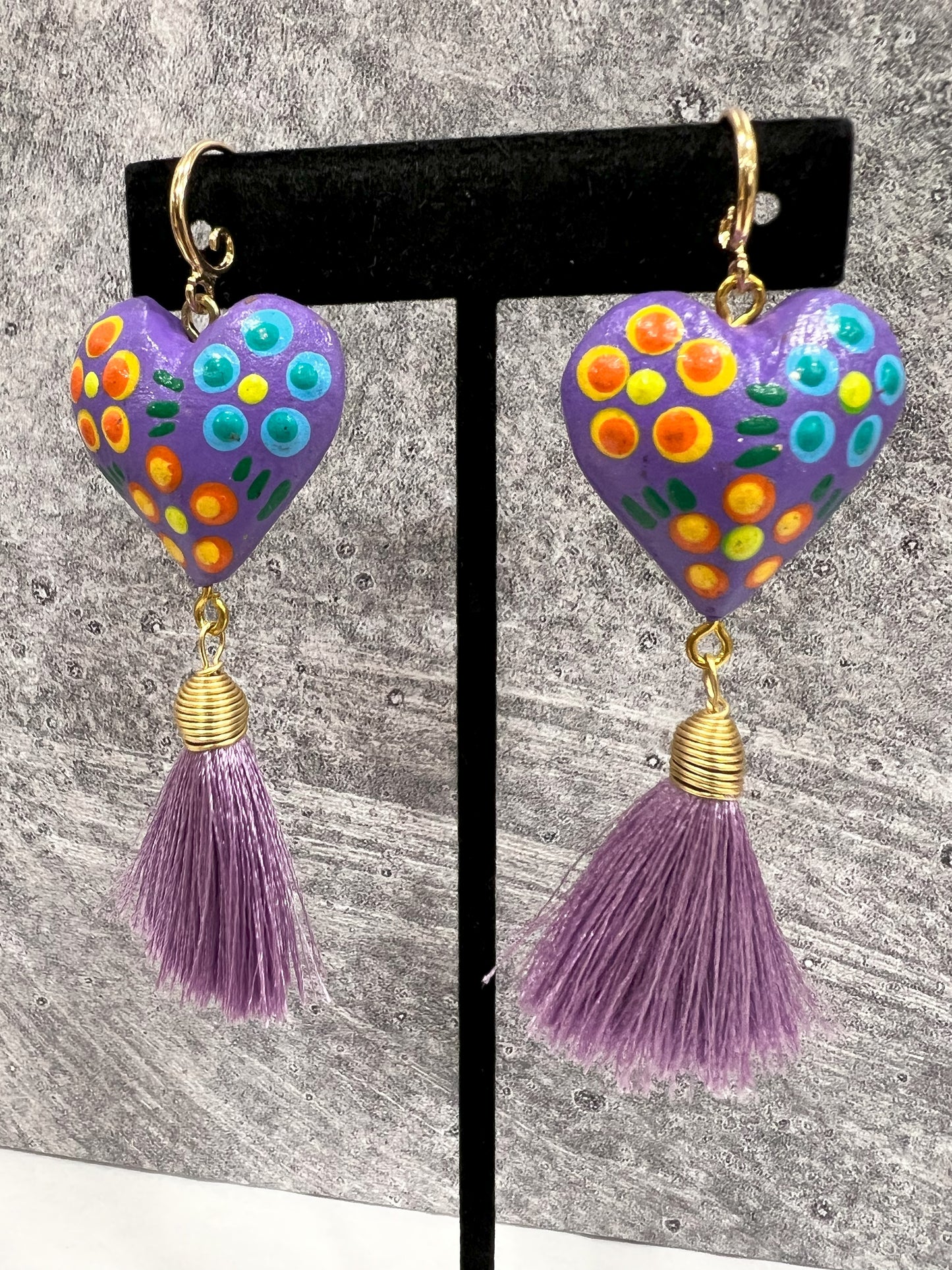 Copal Wood Earrings w/ Tassel - Various Colors