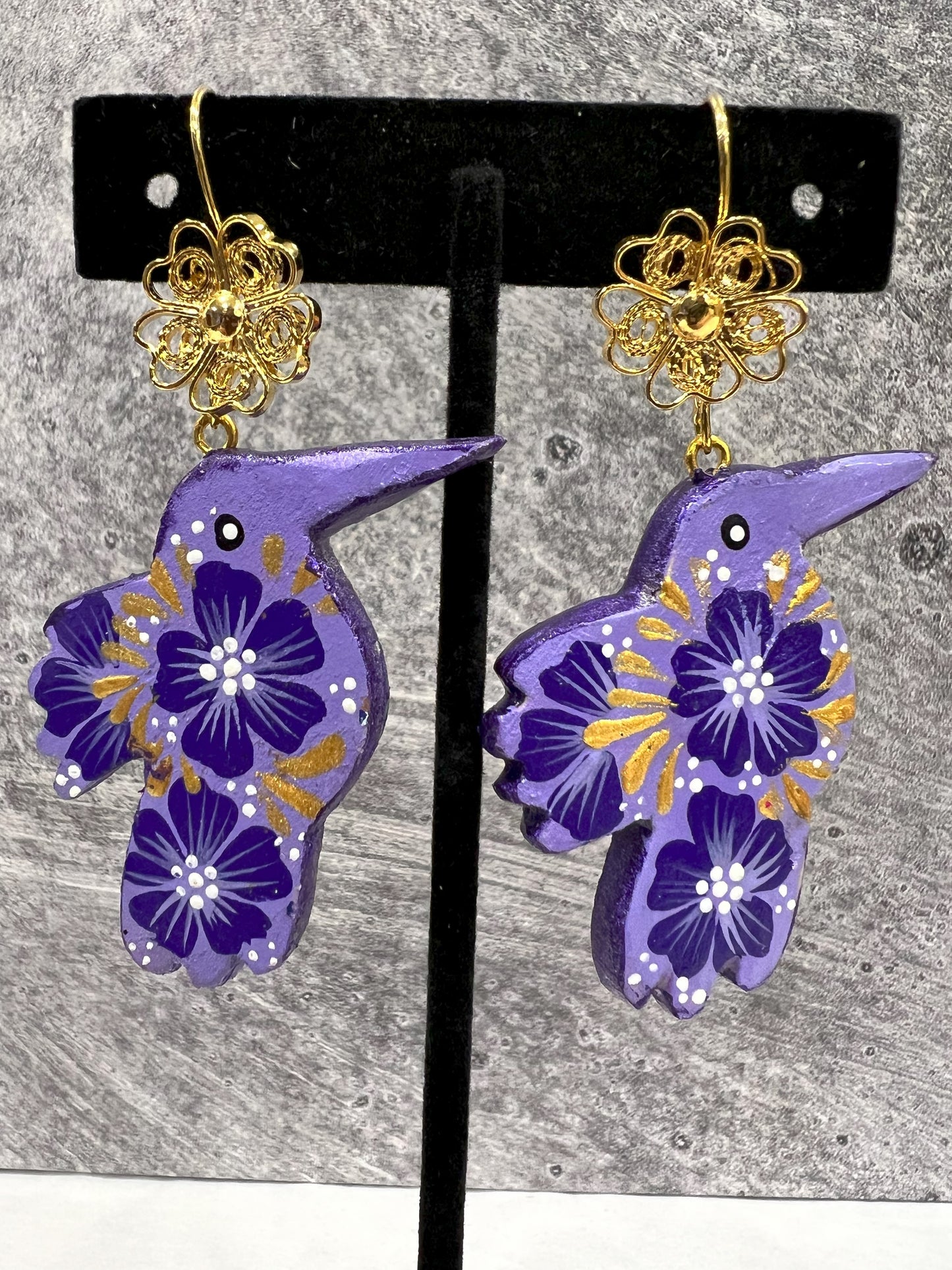 Copal Wood Hummingbird Hand Painted Earrings - Various Designs