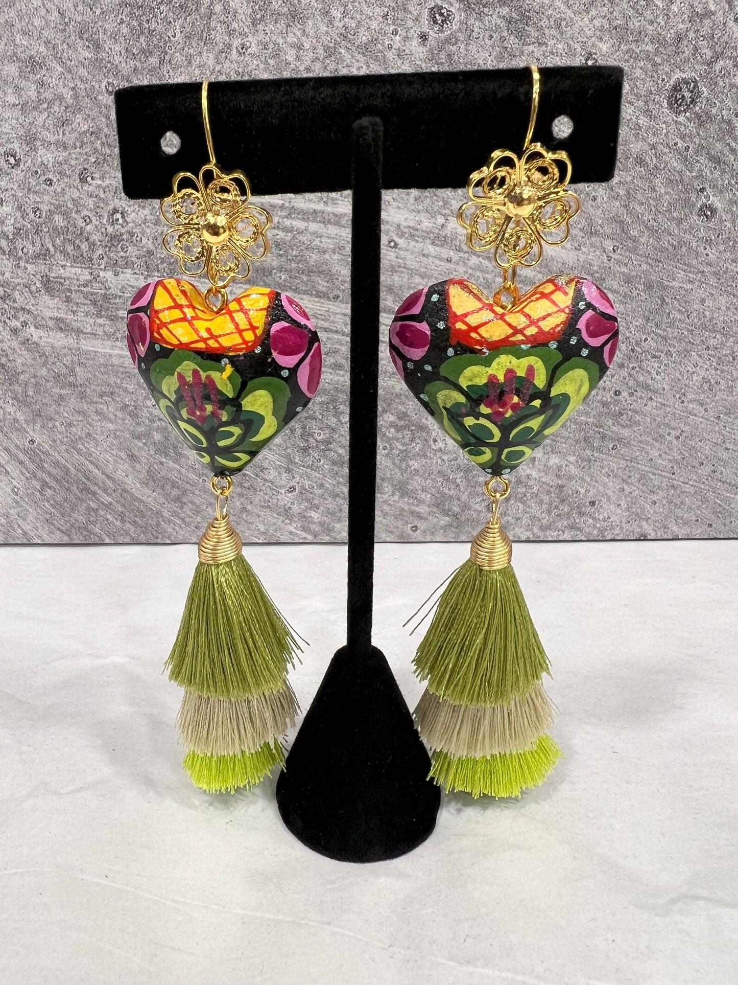 Copal Wood Earrings Filigrana Flower - Various Colors