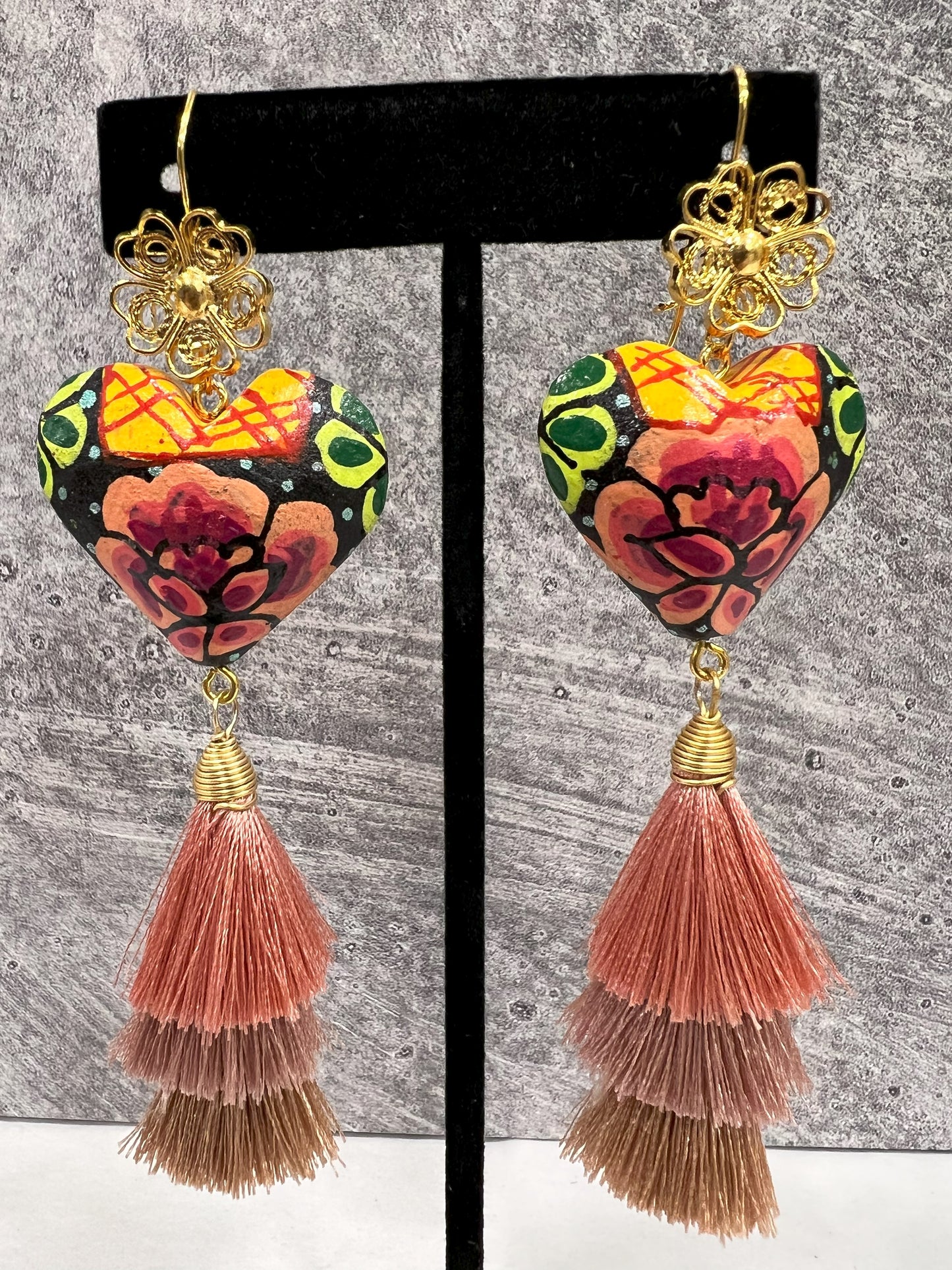 Copal Wood Earrings Filigrana Flower - Various Colors