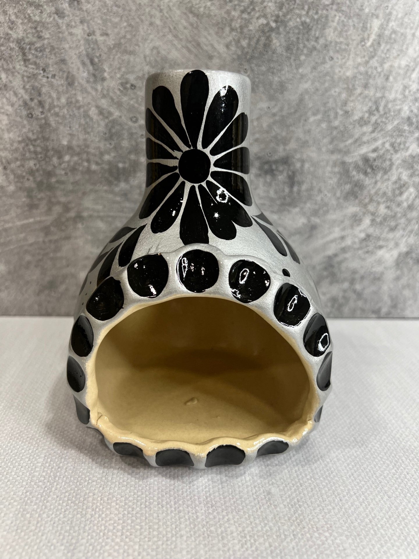 Hand Painted Chimney - Silver w/ Black Flowers