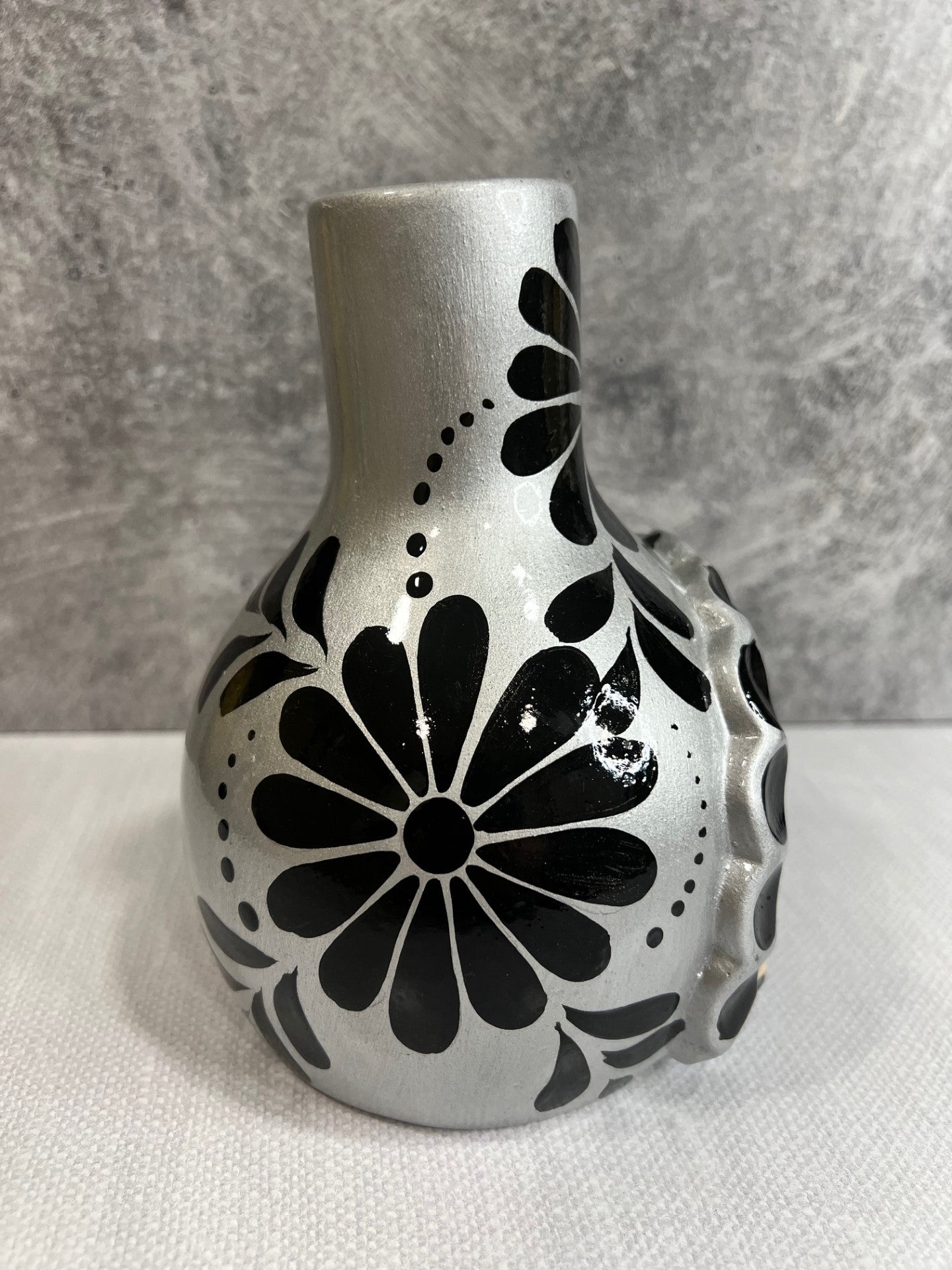 Hand Painted Chimney - Silver w/ Black Flowers